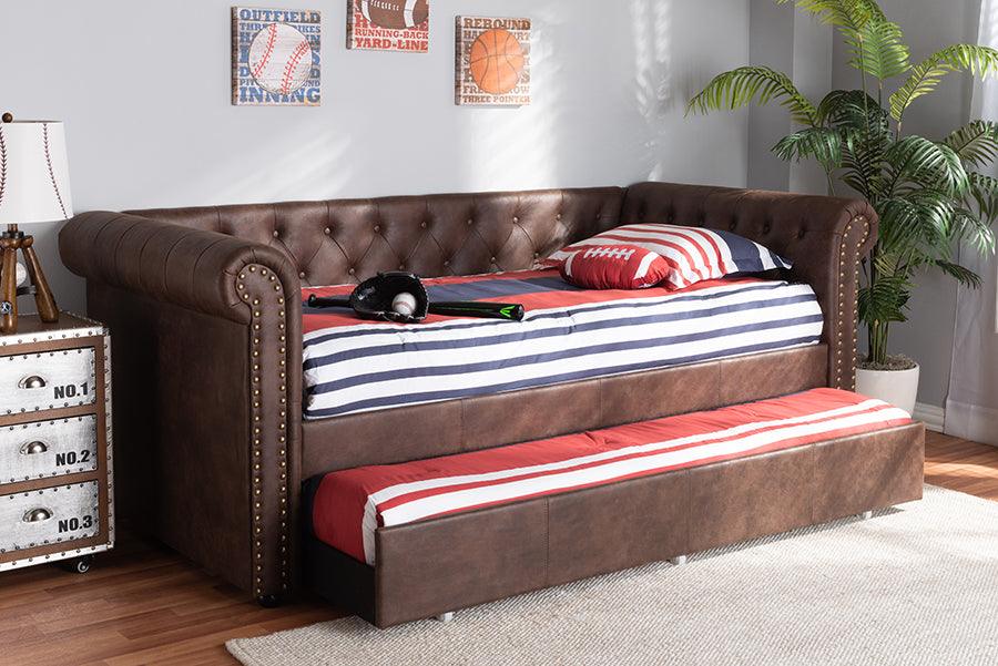 Mabelle Modern and Contemporary Faux Leather Upholstered Daybed with Trundle