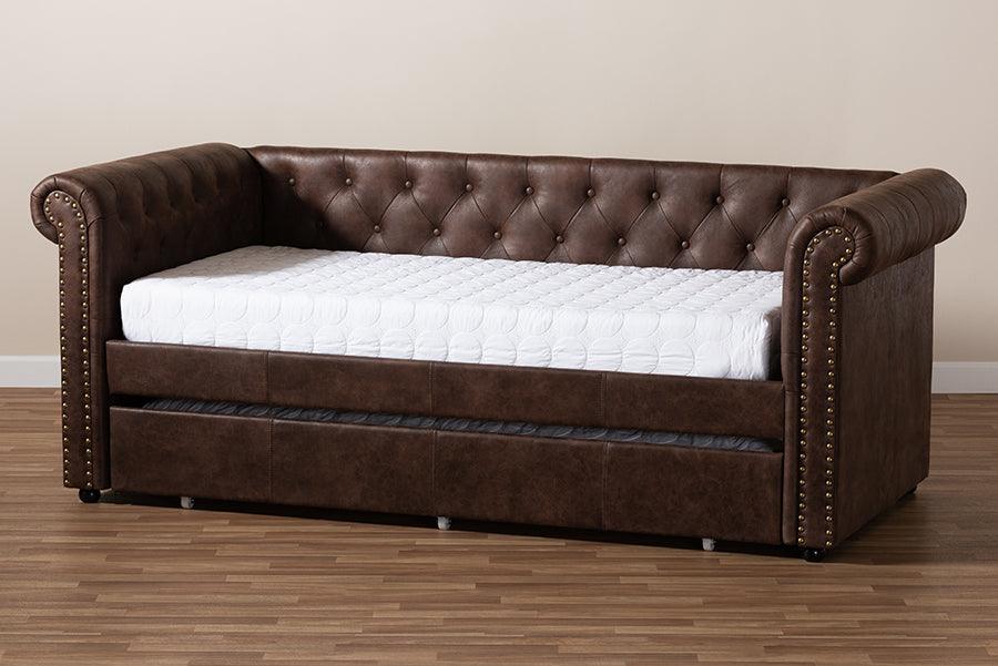 Mabelle Modern and Contemporary Faux Leather Upholstered Daybed with Trundle