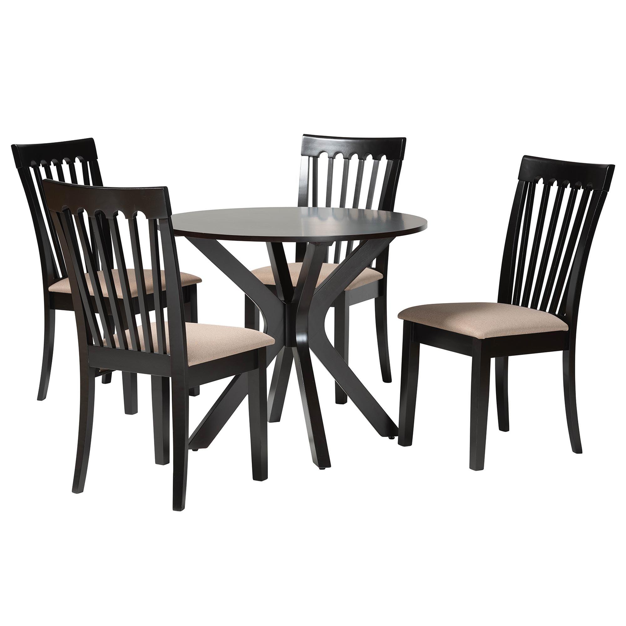 Lore Modern Sand Fabric and Finished Wood 5-Piece Dining Set