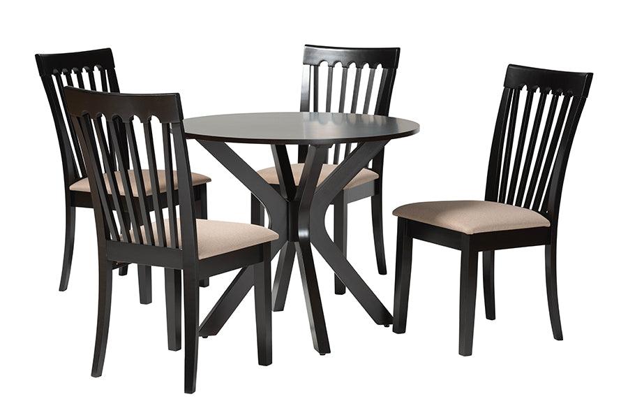 Lore Modern Sand Fabric and Finished Wood 5-Piece Dining Set