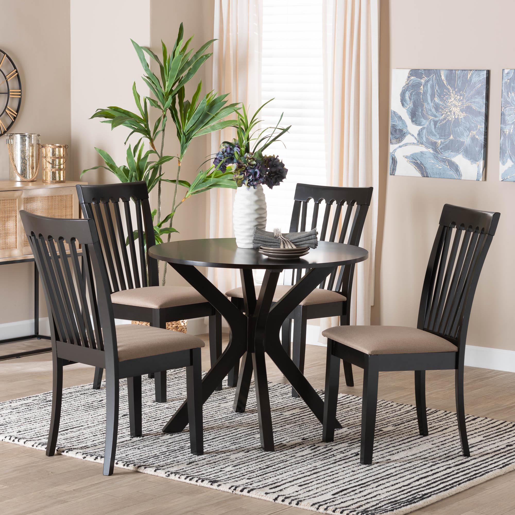 Lore Modern Sand Fabric and Finished Wood 5-Piece Dining Set