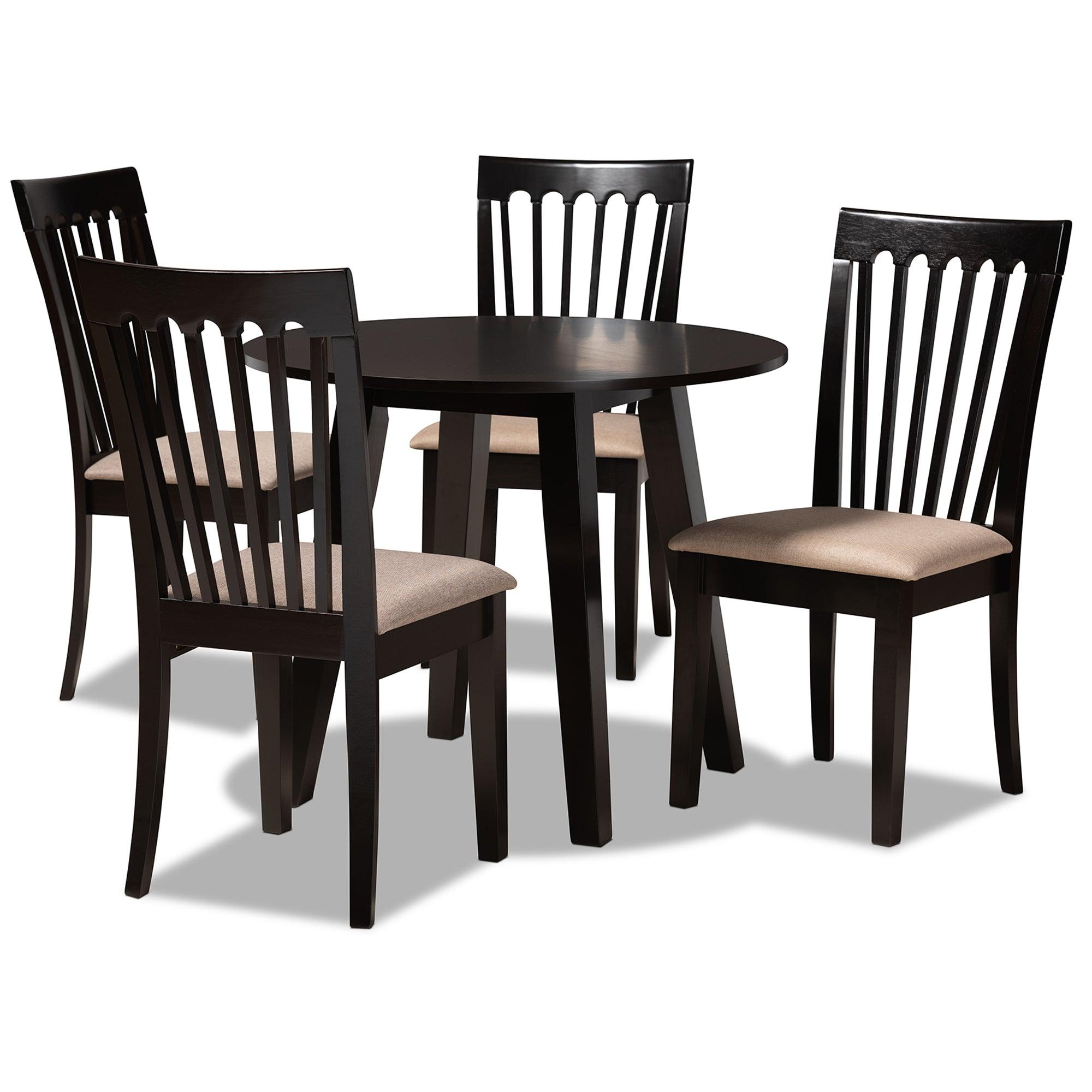 Maisie Modern and Contemporary Sand Fabric Upholstered and Finished Wood 5-Piece Dining Set