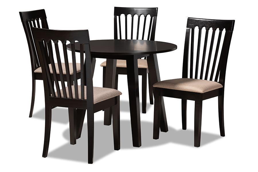 Maisie Modern and Contemporary Sand Fabric Upholstered and Finished Wood 5-Piece Dining Set