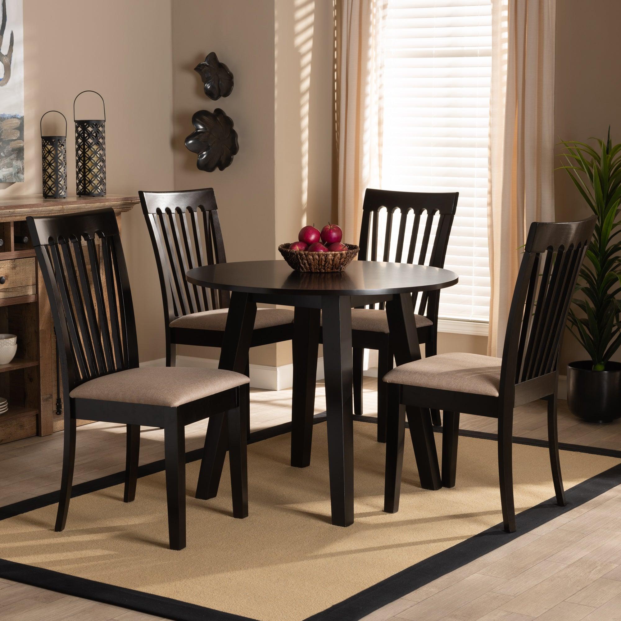 Maisie Modern and Contemporary Sand Fabric Upholstered and Finished Wood 5-Piece Dining Set