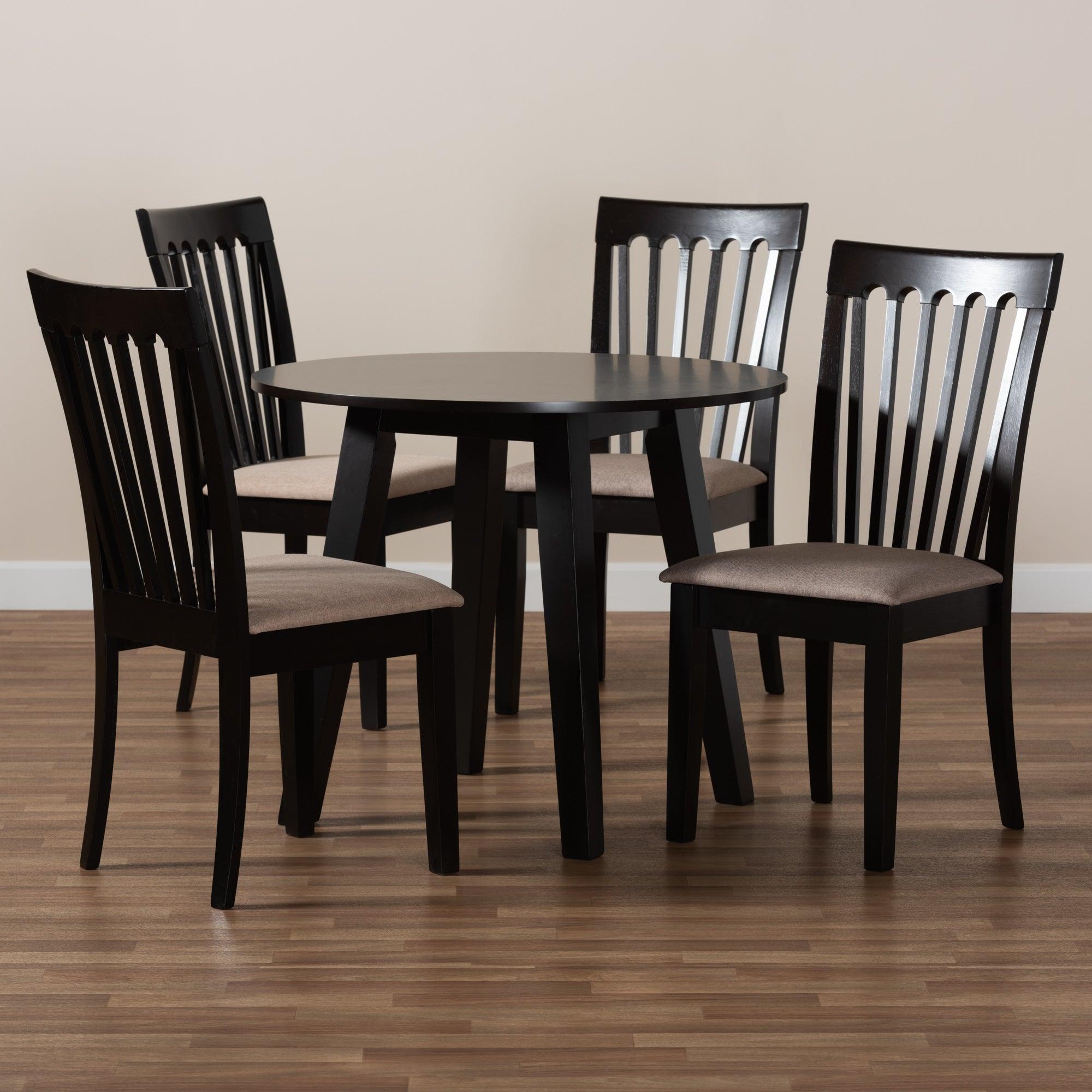 Maisie Modern and Contemporary Sand Fabric Upholstered and Finished Wood 5-Piece Dining Set