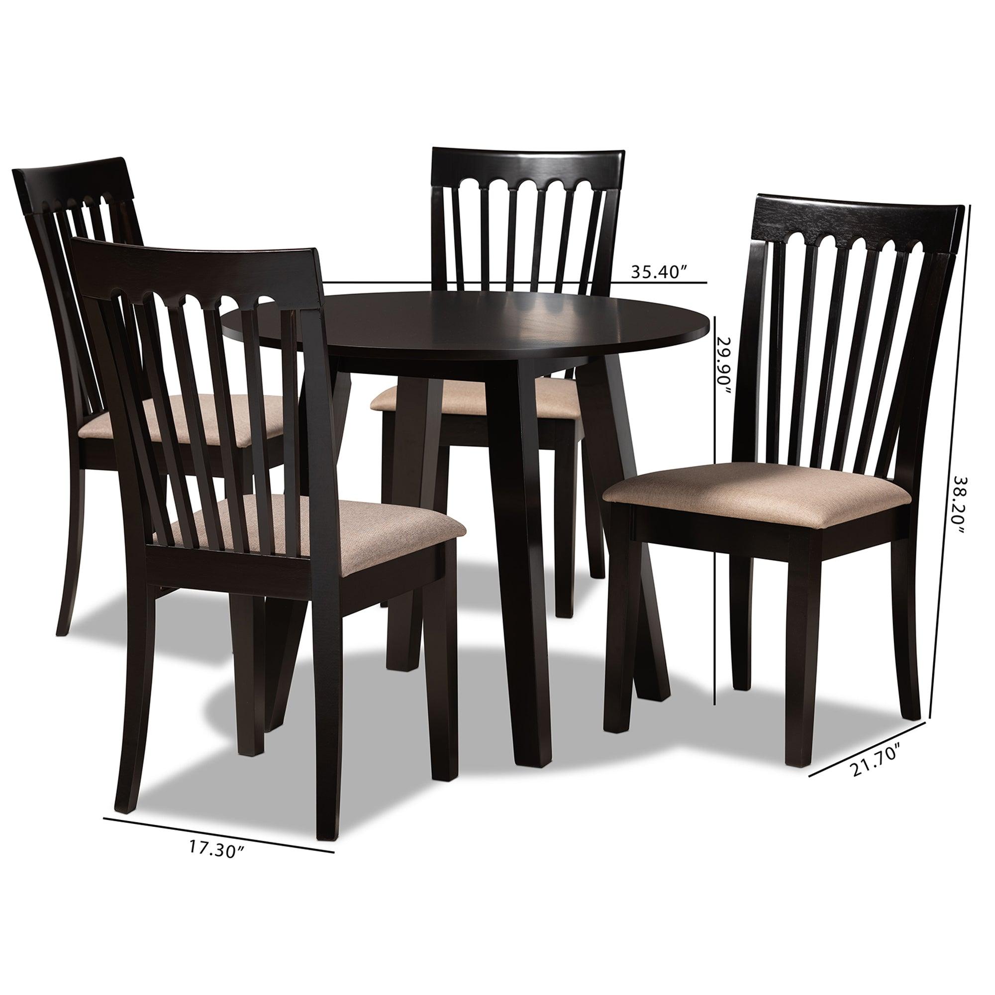 Maisie Modern and Contemporary Sand Fabric Upholstered and Finished Wood 5-Piece Dining Set