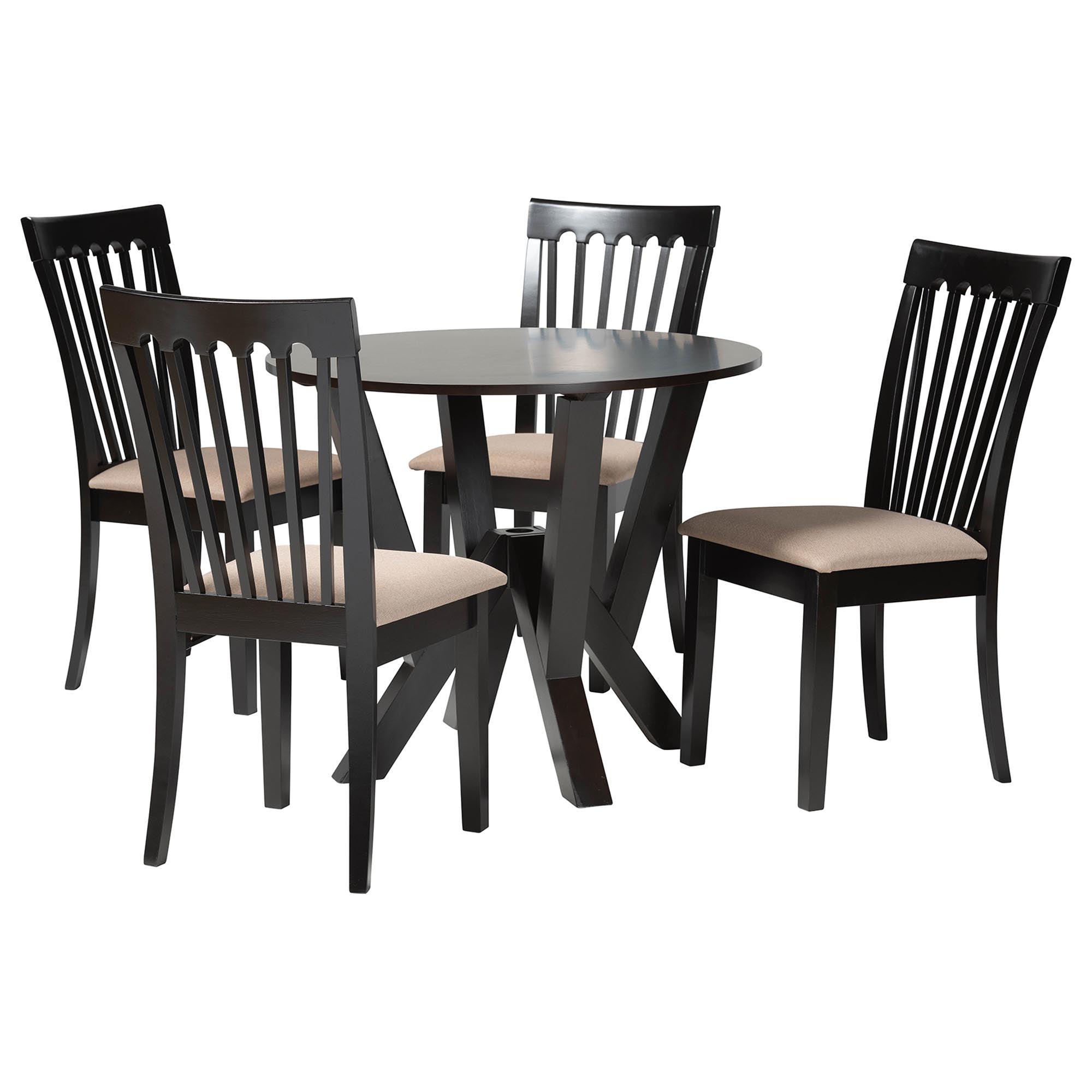 Marian Modern Sand Fabric and Finished Wood 5-Piece Dining Set