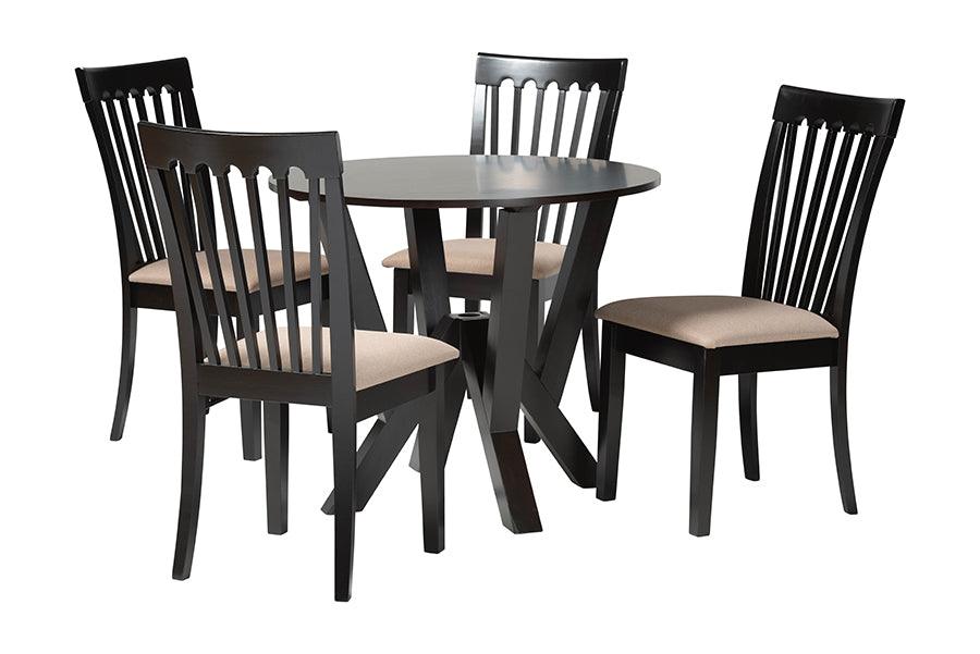 Marian Modern Sand Fabric and Finished Wood 5-Piece Dining Set