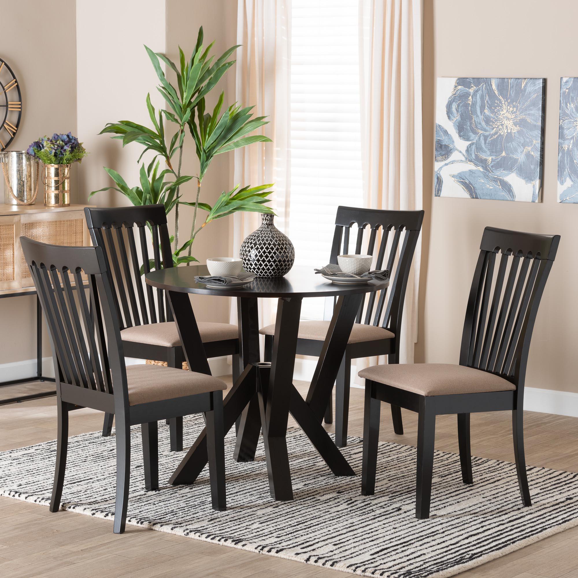 Marian Modern Sand Fabric and Finished Wood 5-Piece Dining Set