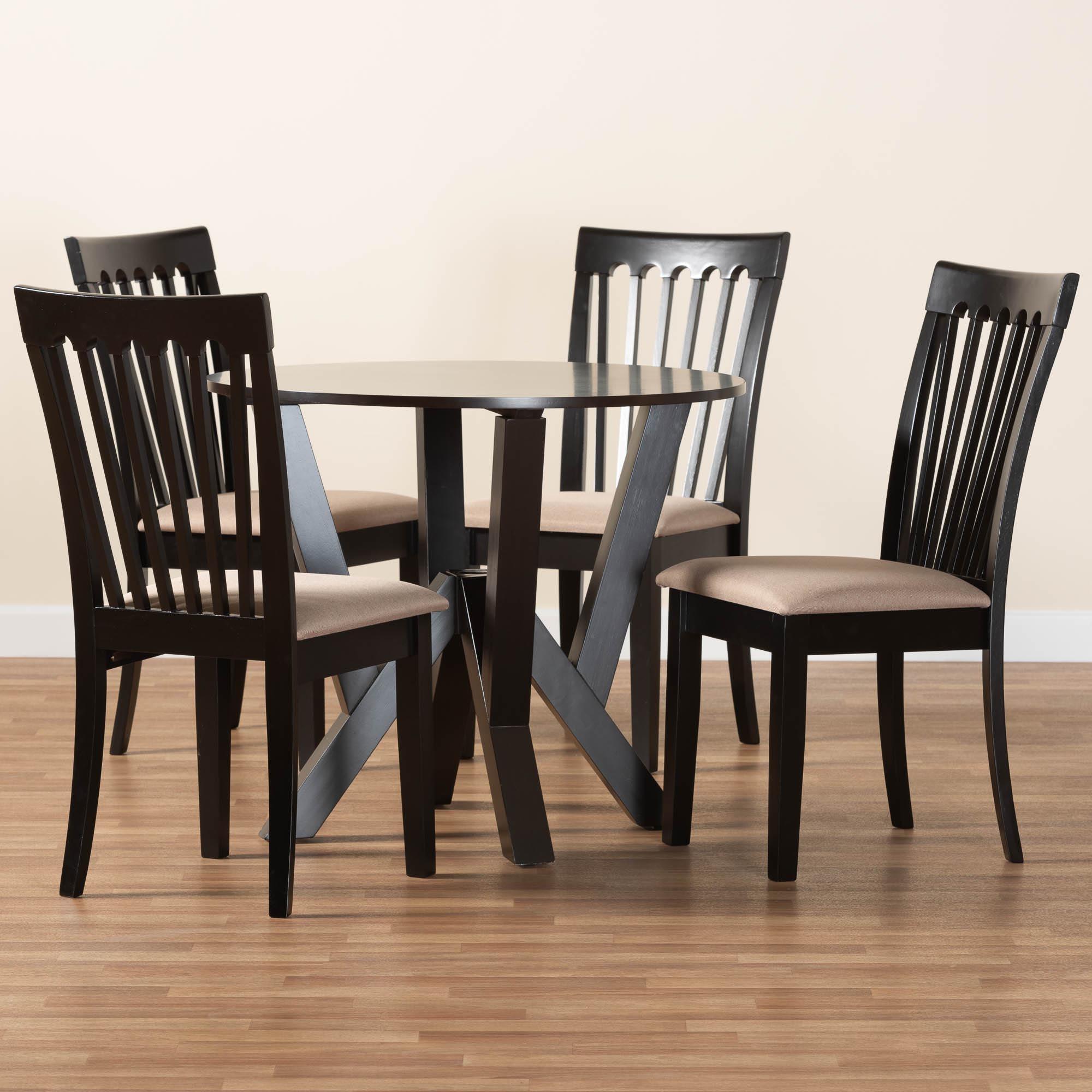 Marian Modern Sand Fabric and Finished Wood 5-Piece Dining Set