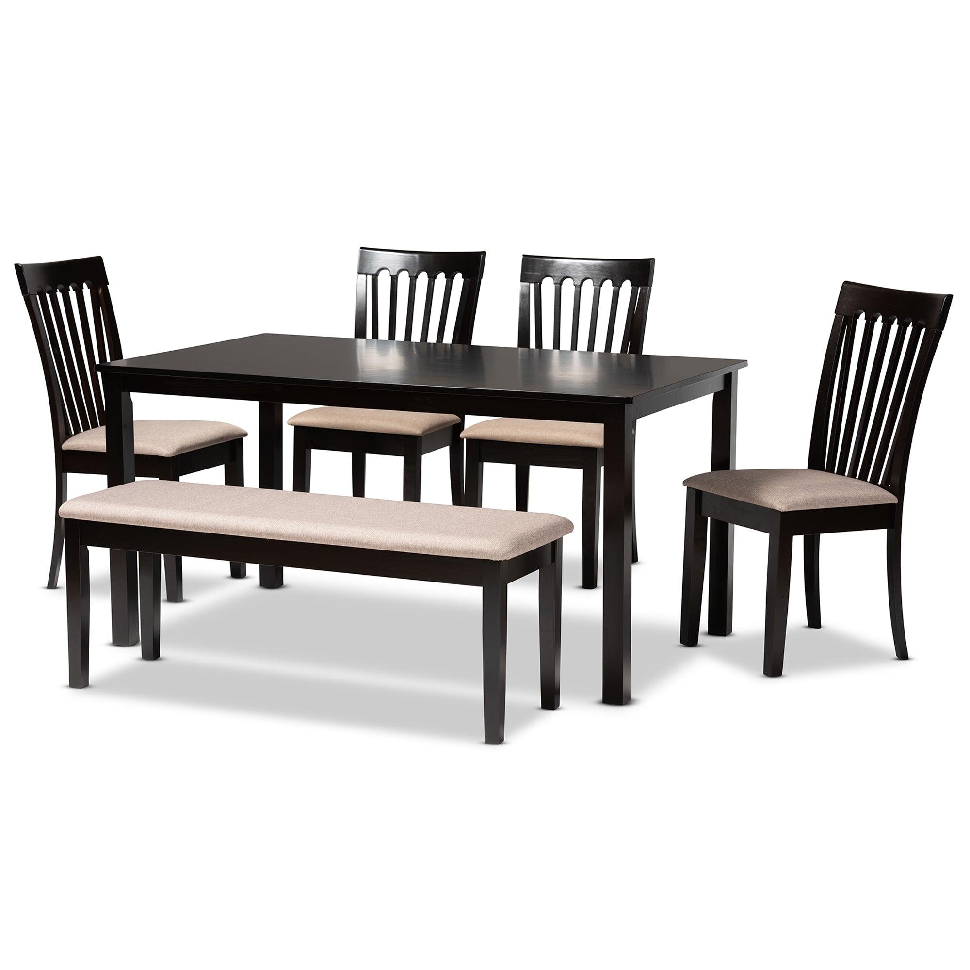 Minette Modern and contemporary Sand Fabric Upholstered and Finished Wood 6-Piece Dining Set