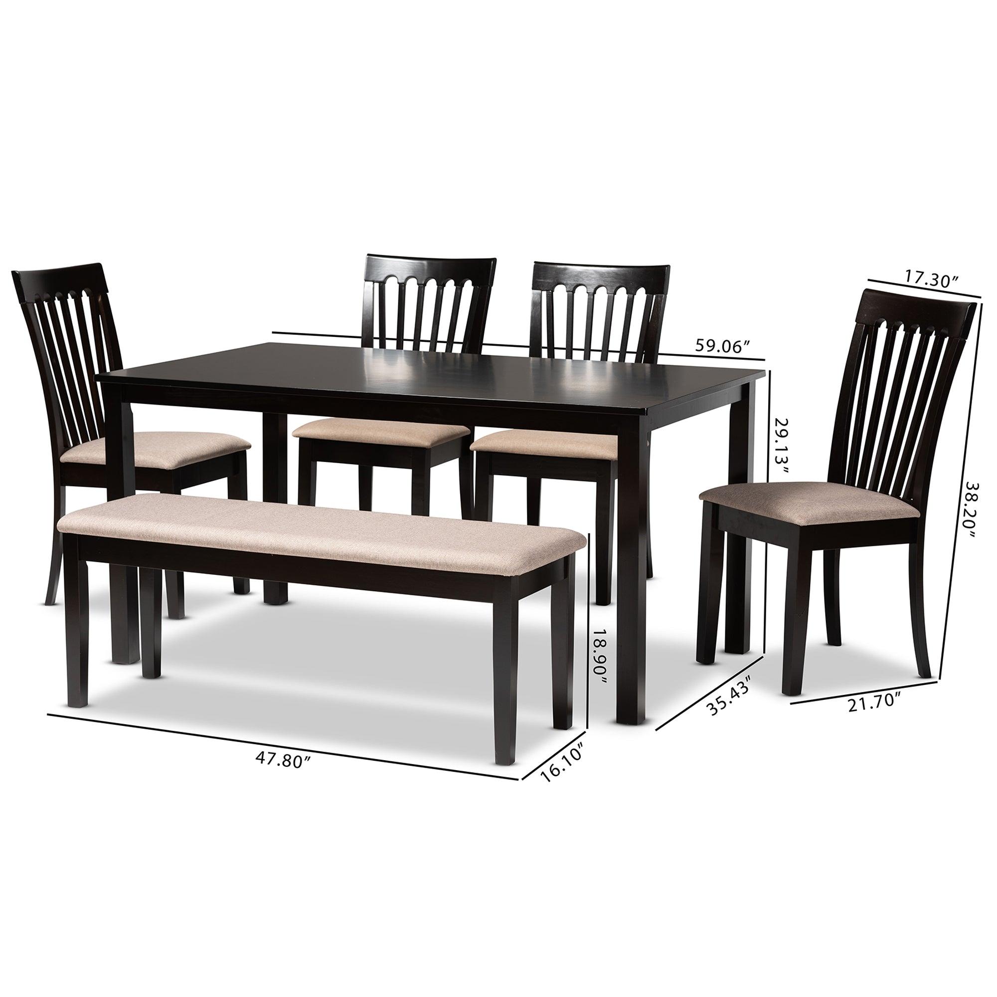 Minette Modern and contemporary Sand Fabric Upholstered and Finished Wood 6-Piece Dining Set