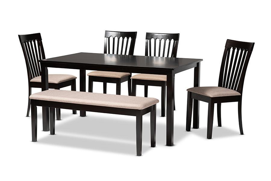 Minette Modern and contemporary Sand Fabric Upholstered and Finished Wood 6-Piece Dining Set