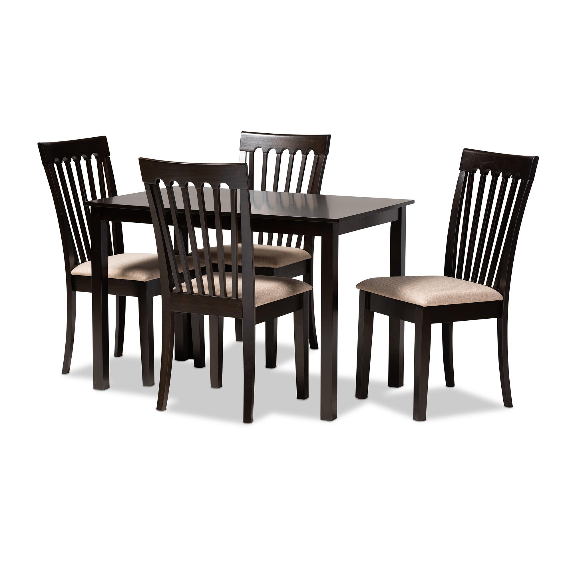 Minette Modern and Contemporary Sand Fabric Upholstered Espresso Finished Wood 5-Piece Dining Set