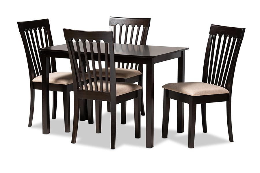 Minette Modern and Contemporary Sand Fabric Upholstered Espresso Finished Wood 5-Piece Dining Set