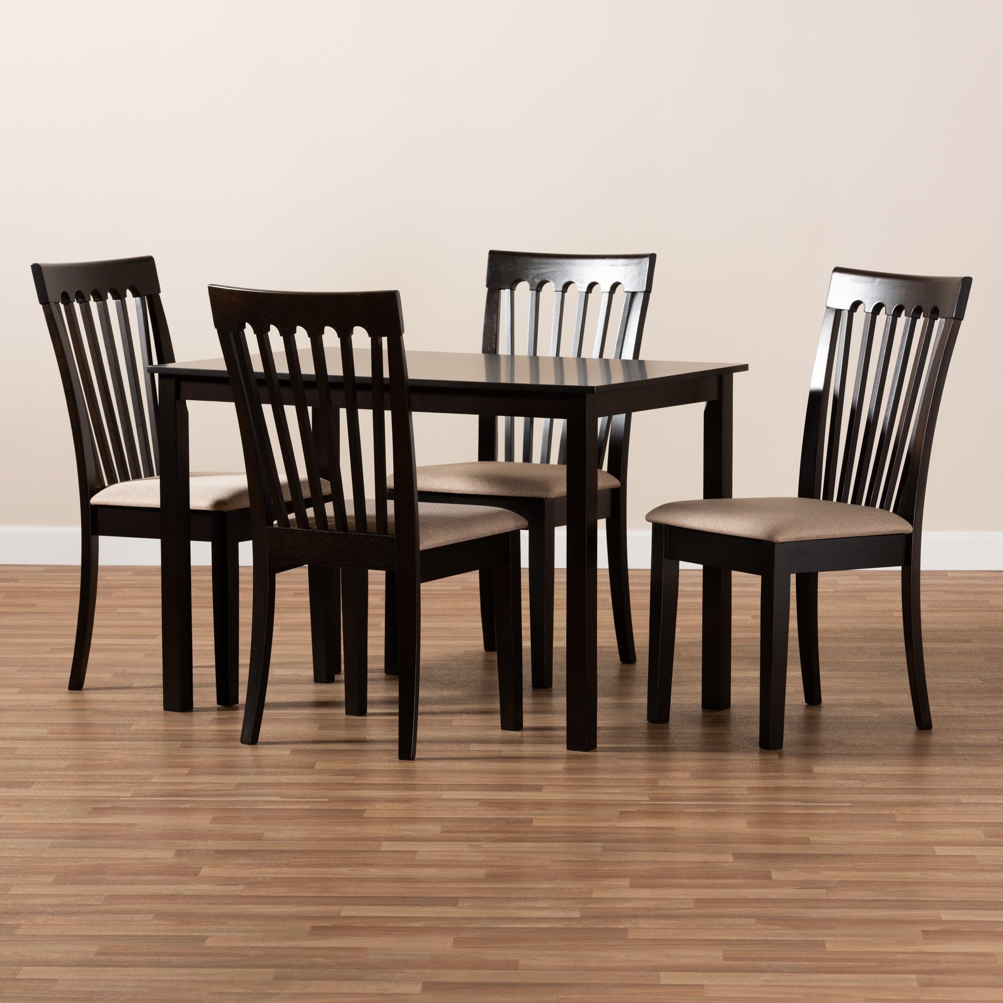 Minette Modern and Contemporary Sand Fabric Upholstered Espresso Finished Wood 5-Piece Dining Set