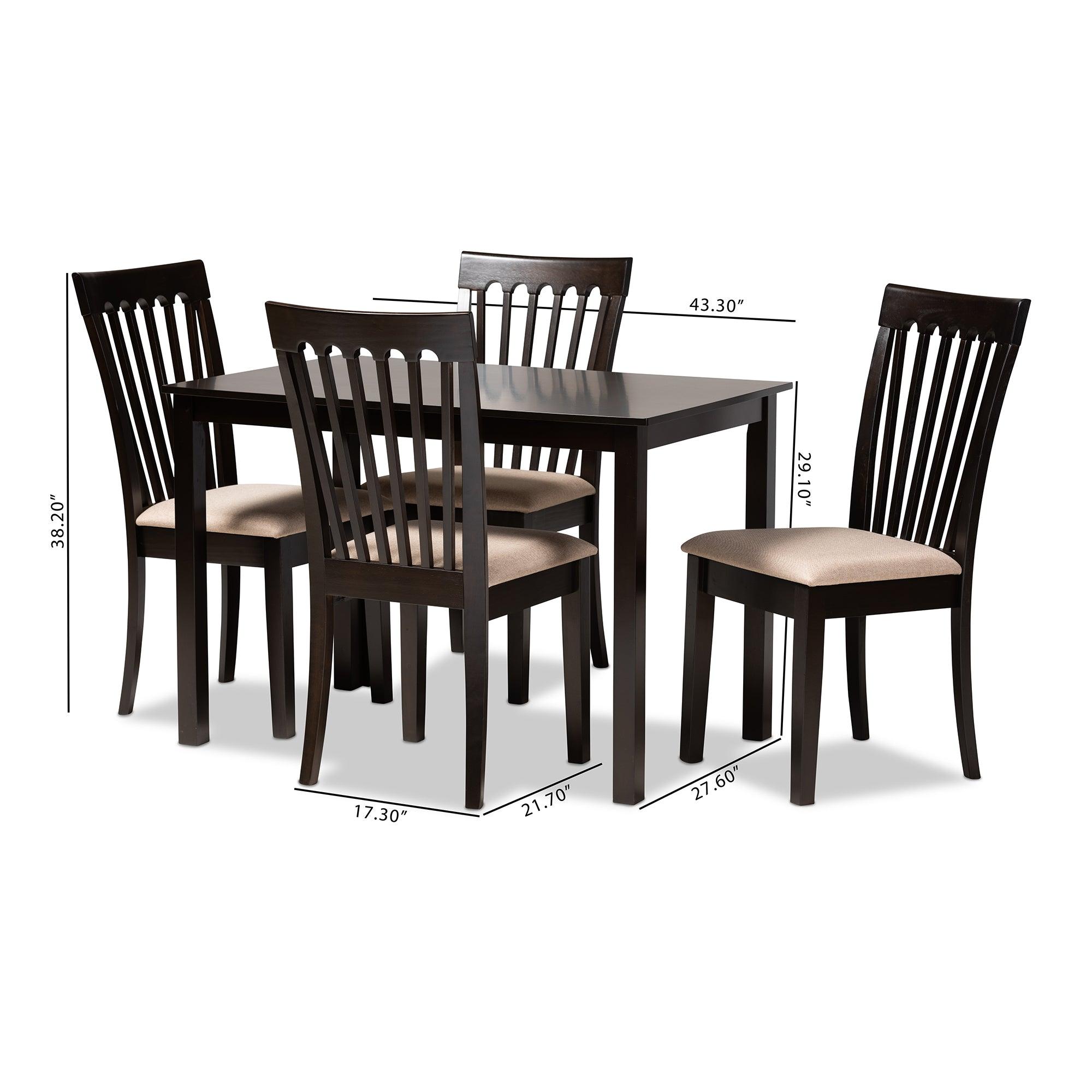 Minette Modern and Contemporary Sand Fabric Upholstered Espresso Finished Wood 5-Piece Dining Set