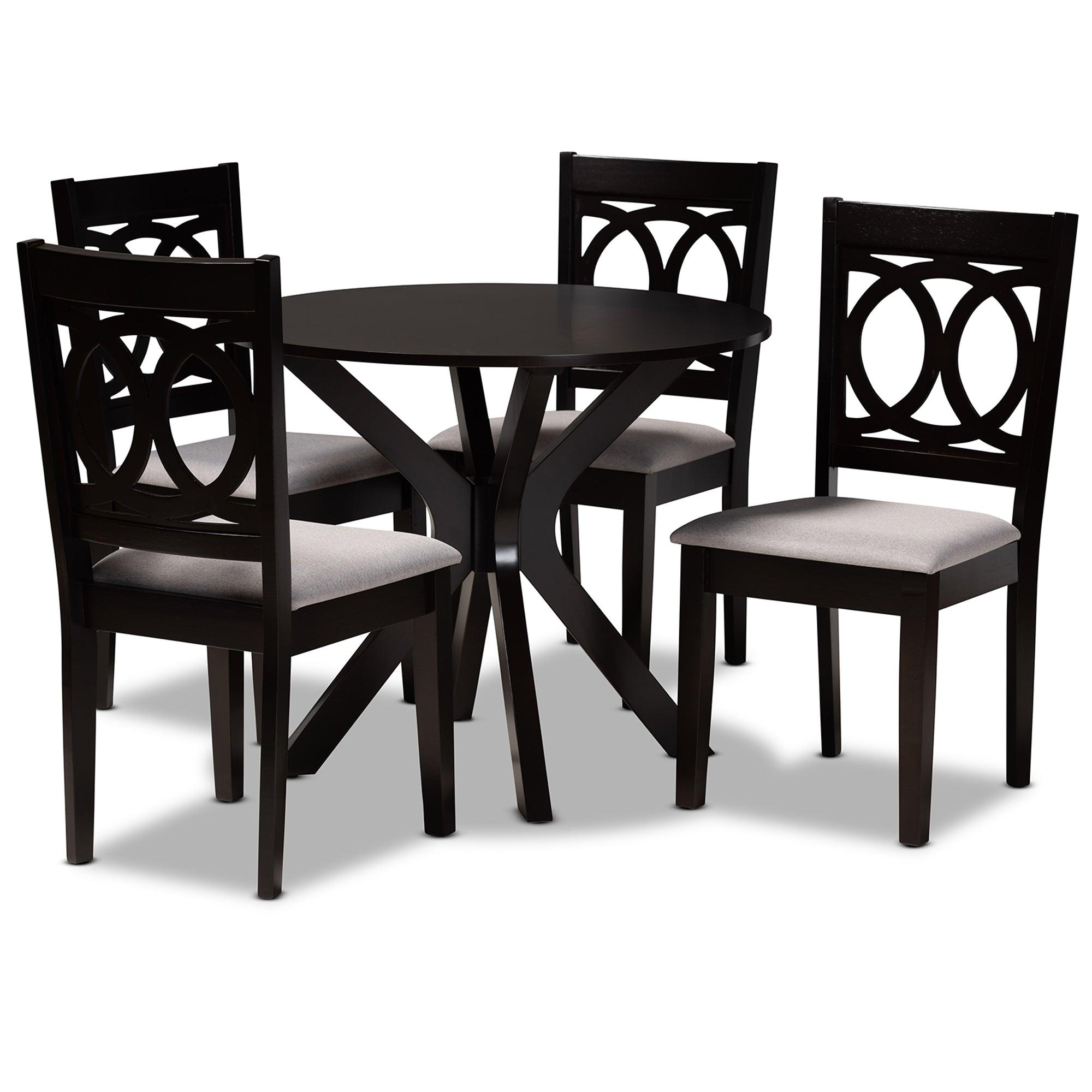 Sanne Modern and Contemporary Fabric Upholstered and Finished Wood 5-Piece Dining Set