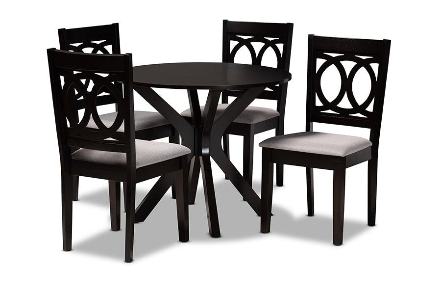 Sanne Modern and Contemporary Fabric Upholstered and Finished Wood 5-Piece Dining Set