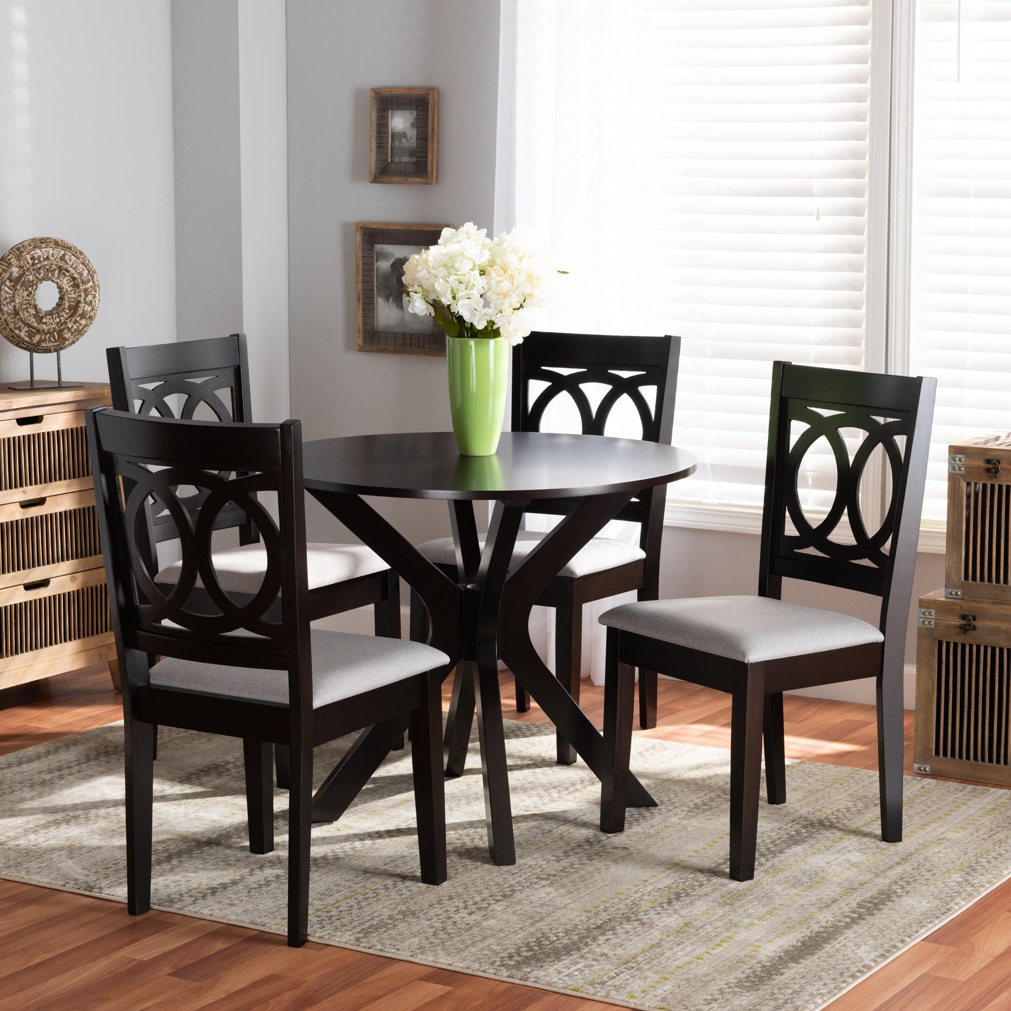 Sanne Modern and Contemporary Fabric Upholstered and Finished Wood 5-Piece Dining Set