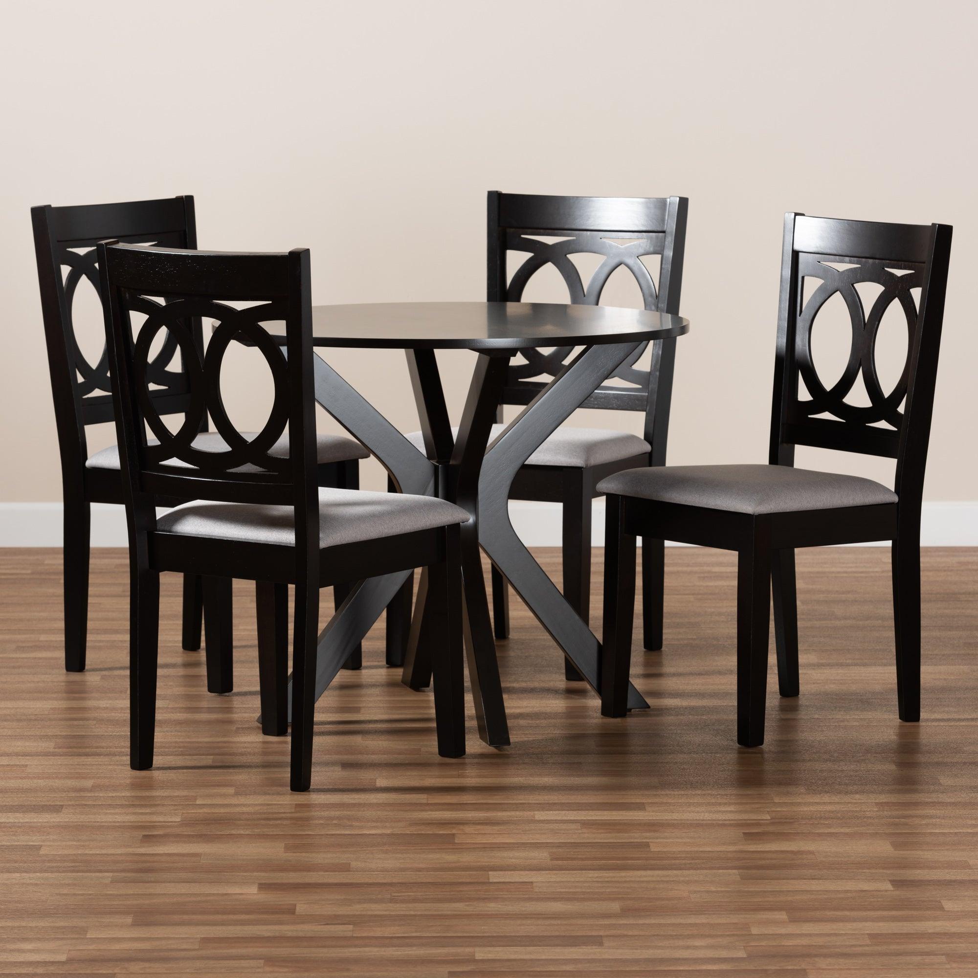 Sanne Modern and Contemporary Fabric Upholstered and Finished Wood 5-Piece Dining Set