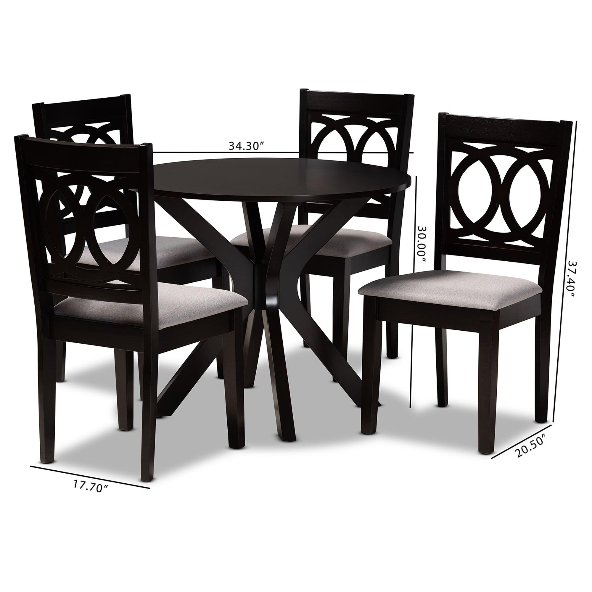 Sanne Modern and Contemporary Fabric Upholstered and Finished Wood 5-Piece Dining Set