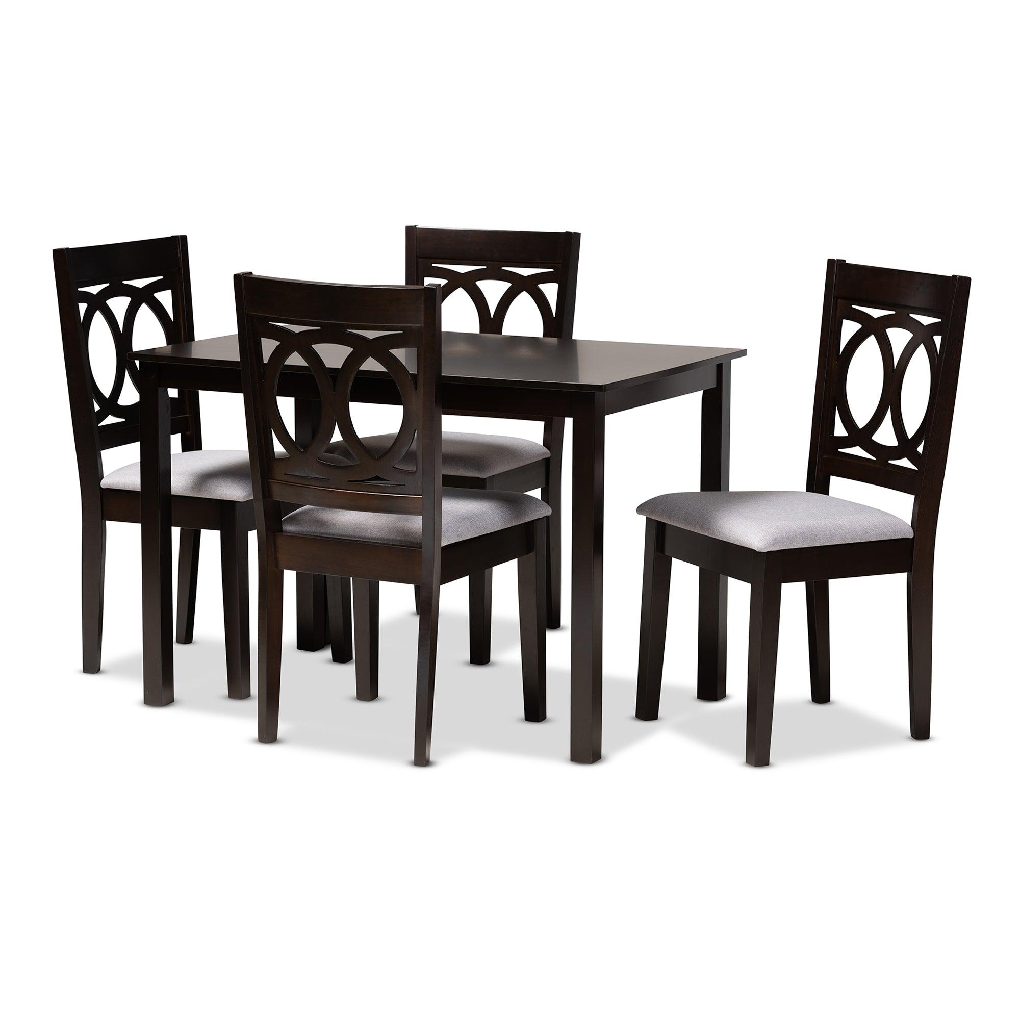 Lenoir Modern and Contemporary Fabric Upholstered Espresso Finished Wood 5-Piece Dining Set