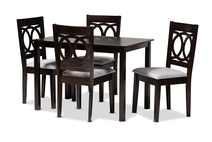 Lenoir Modern and Contemporary Fabric Upholstered Espresso Finished Wood 5-Piece Dining Set