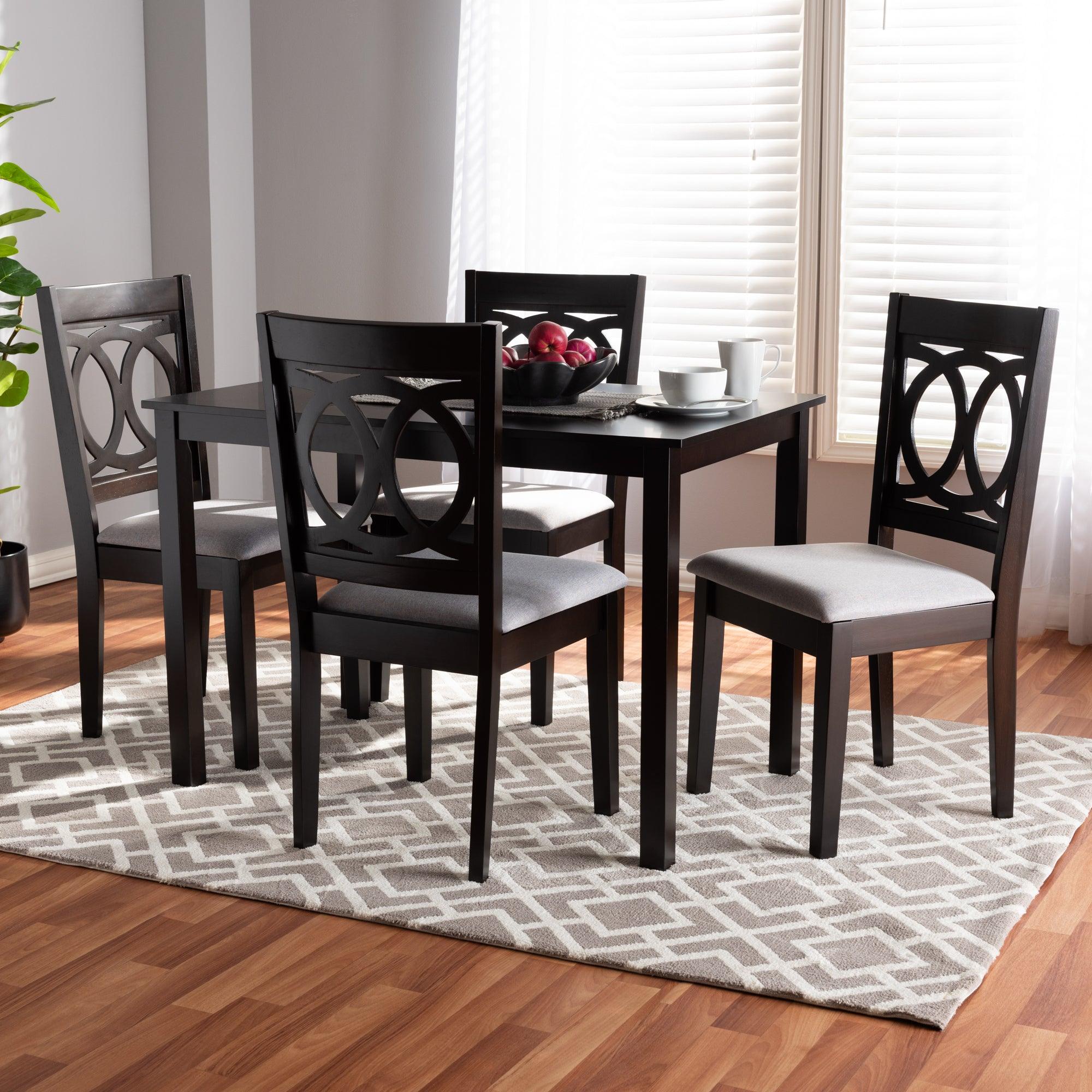 Lenoir Modern and Contemporary Fabric Upholstered Espresso Finished Wood 5-Piece Dining Set