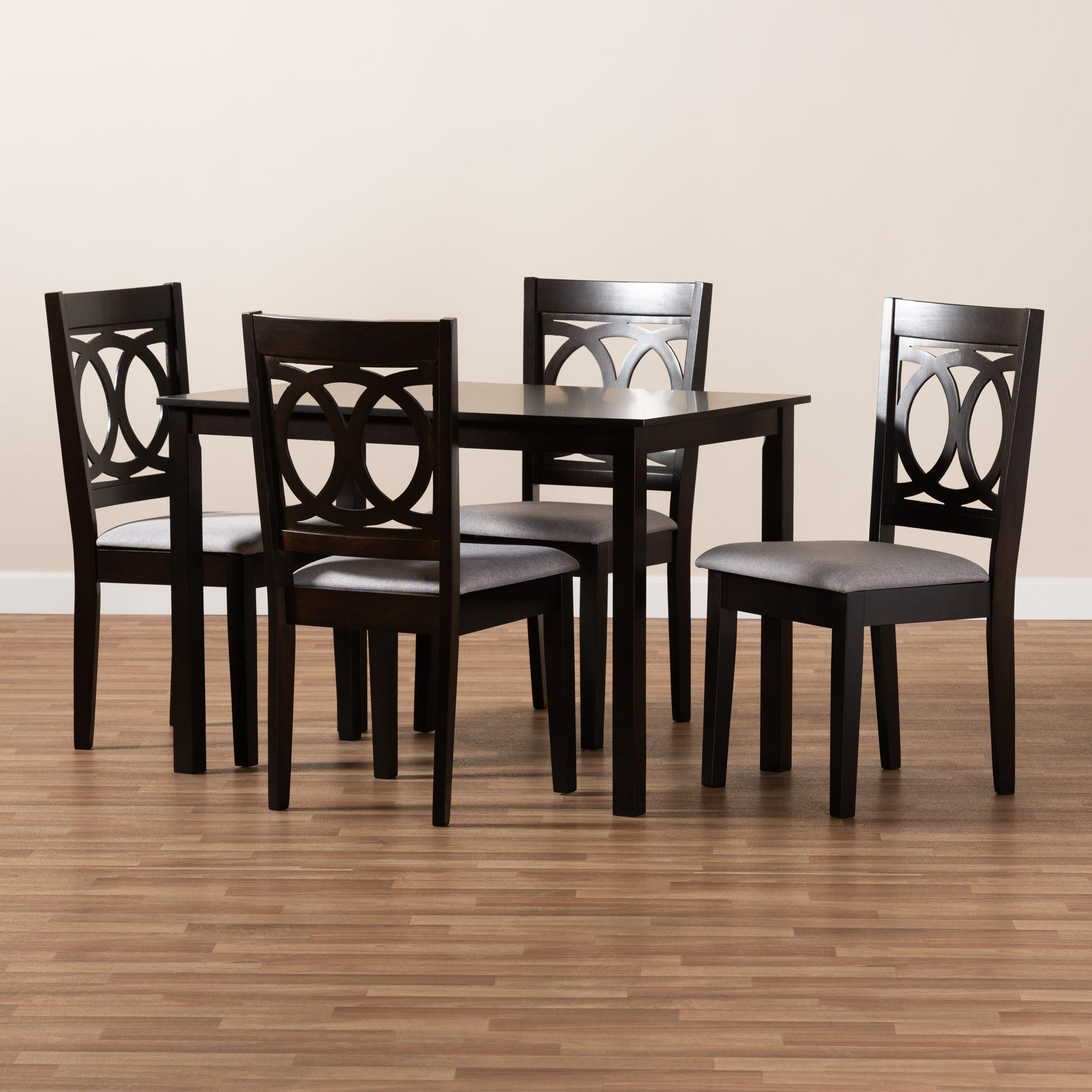 Lenoir Modern and Contemporary Fabric Upholstered Espresso Finished Wood 5-Piece Dining Set