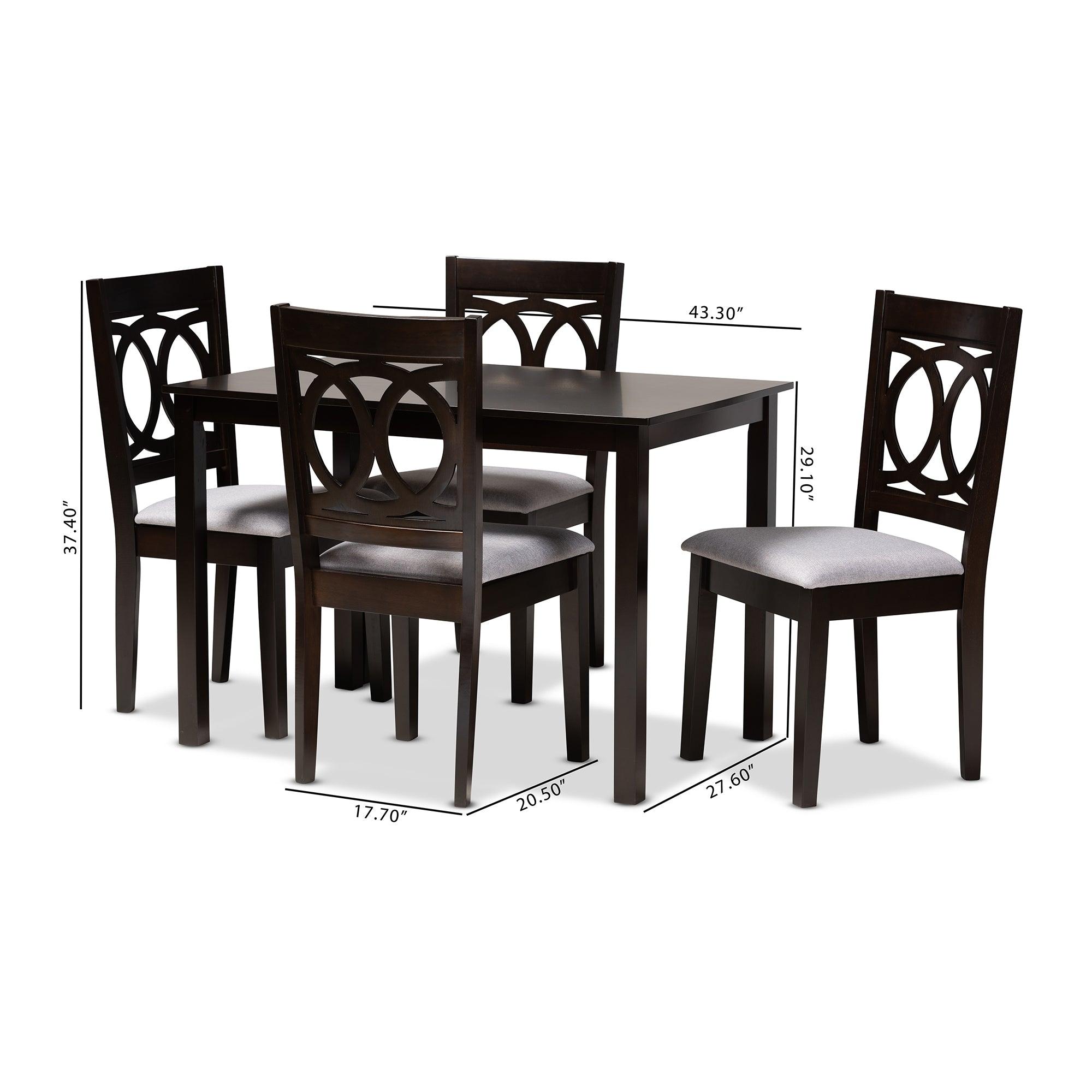 Lenoir Modern and Contemporary Fabric Upholstered Espresso Finished Wood 5-Piece Dining Set