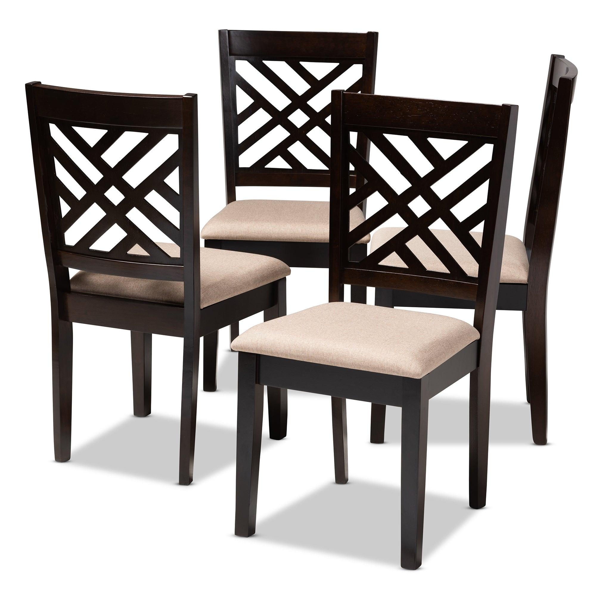 Caron Modern and Contemporary Sand Fabric Upholstered Espresso Finished Wood Dining Chair Set of 4