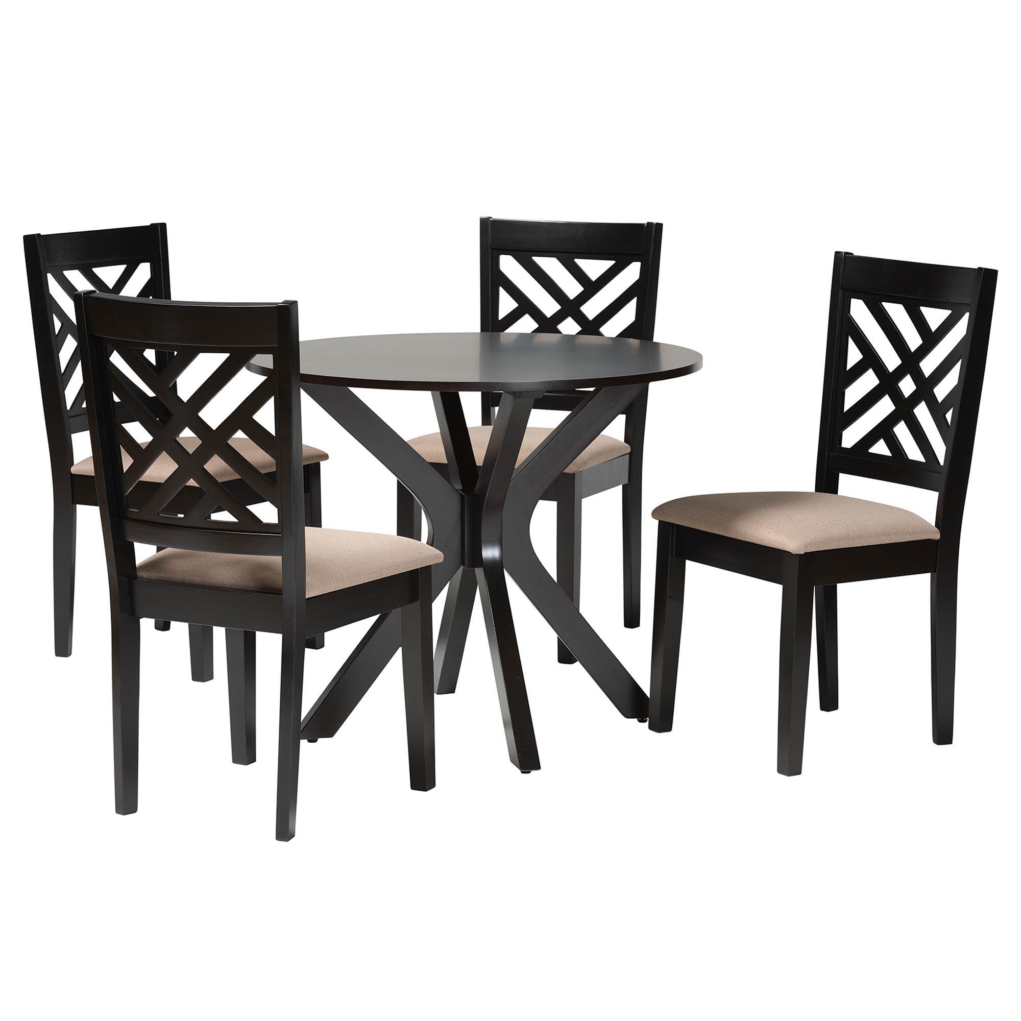 Norah Modern Sand Fabric and Finished Wood 5-Piece Dining Set