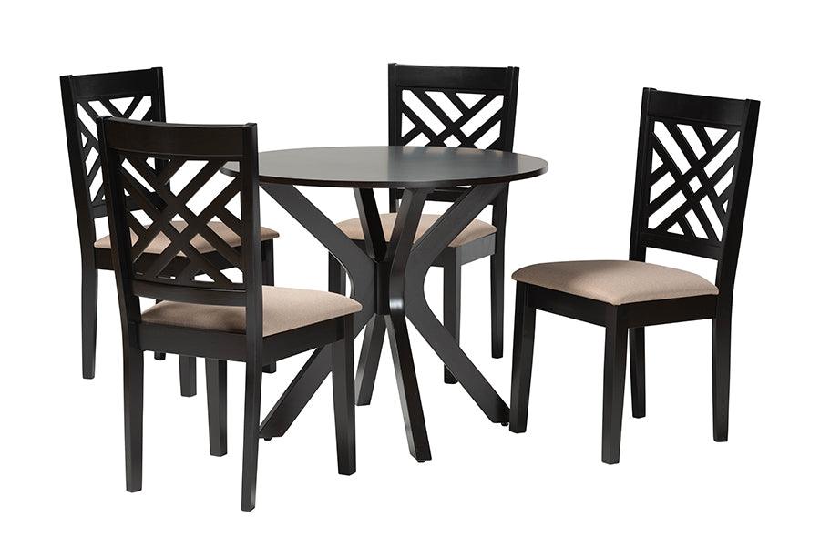 Norah Modern Sand Fabric and Finished Wood 5-Piece Dining Set