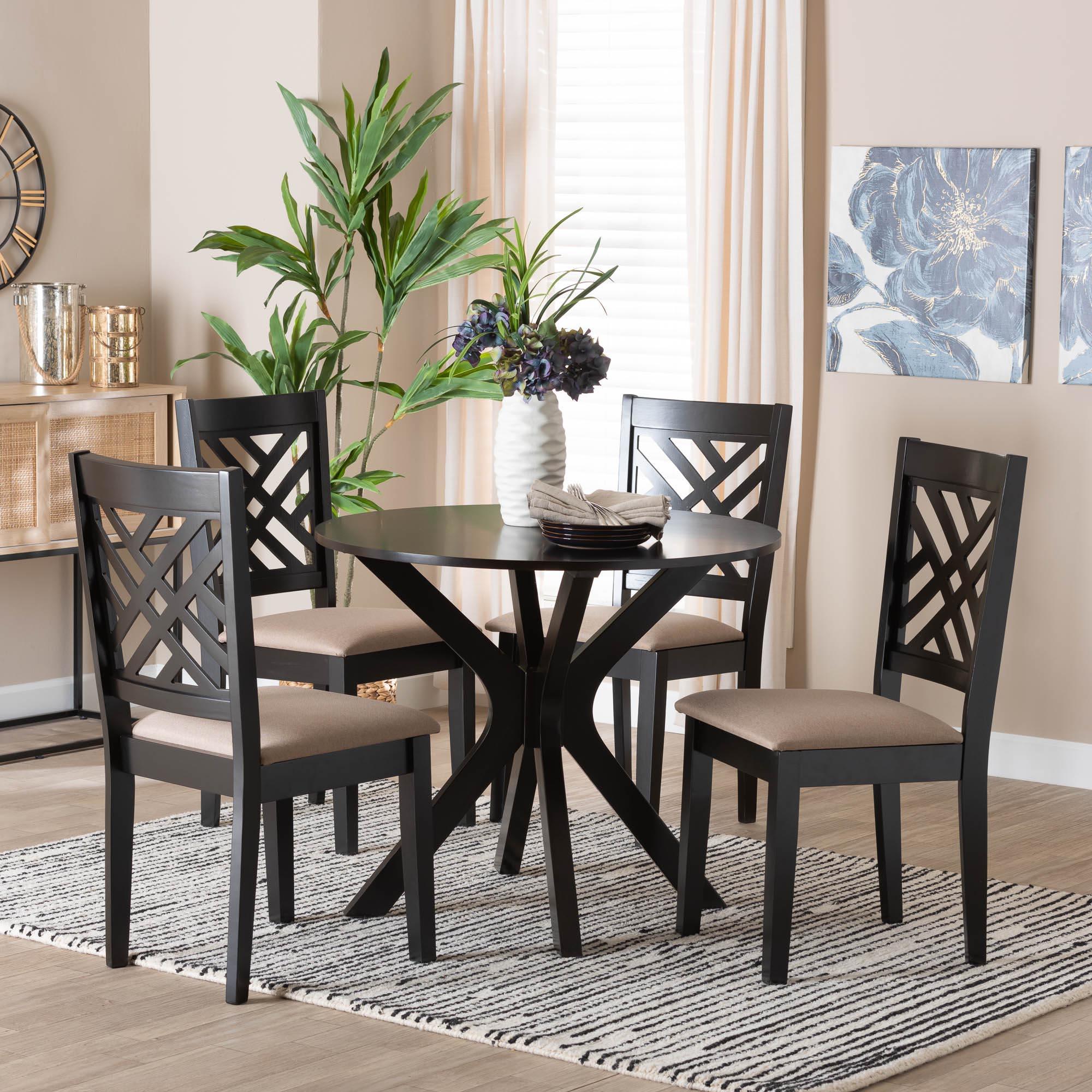 Norah Modern Sand Fabric and Finished Wood 5-Piece Dining Set