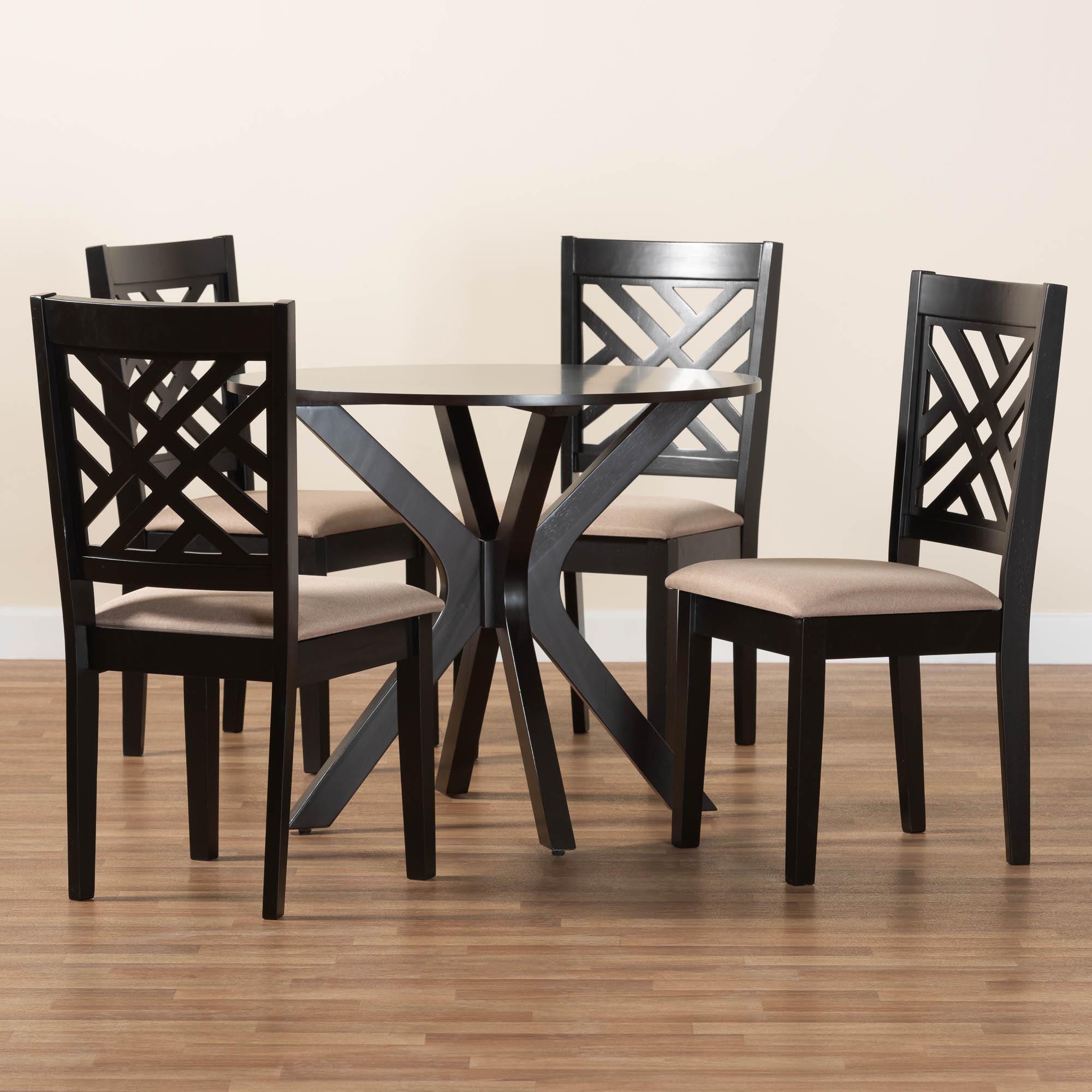 Norah Modern Sand Fabric and Finished Wood 5-Piece Dining Set