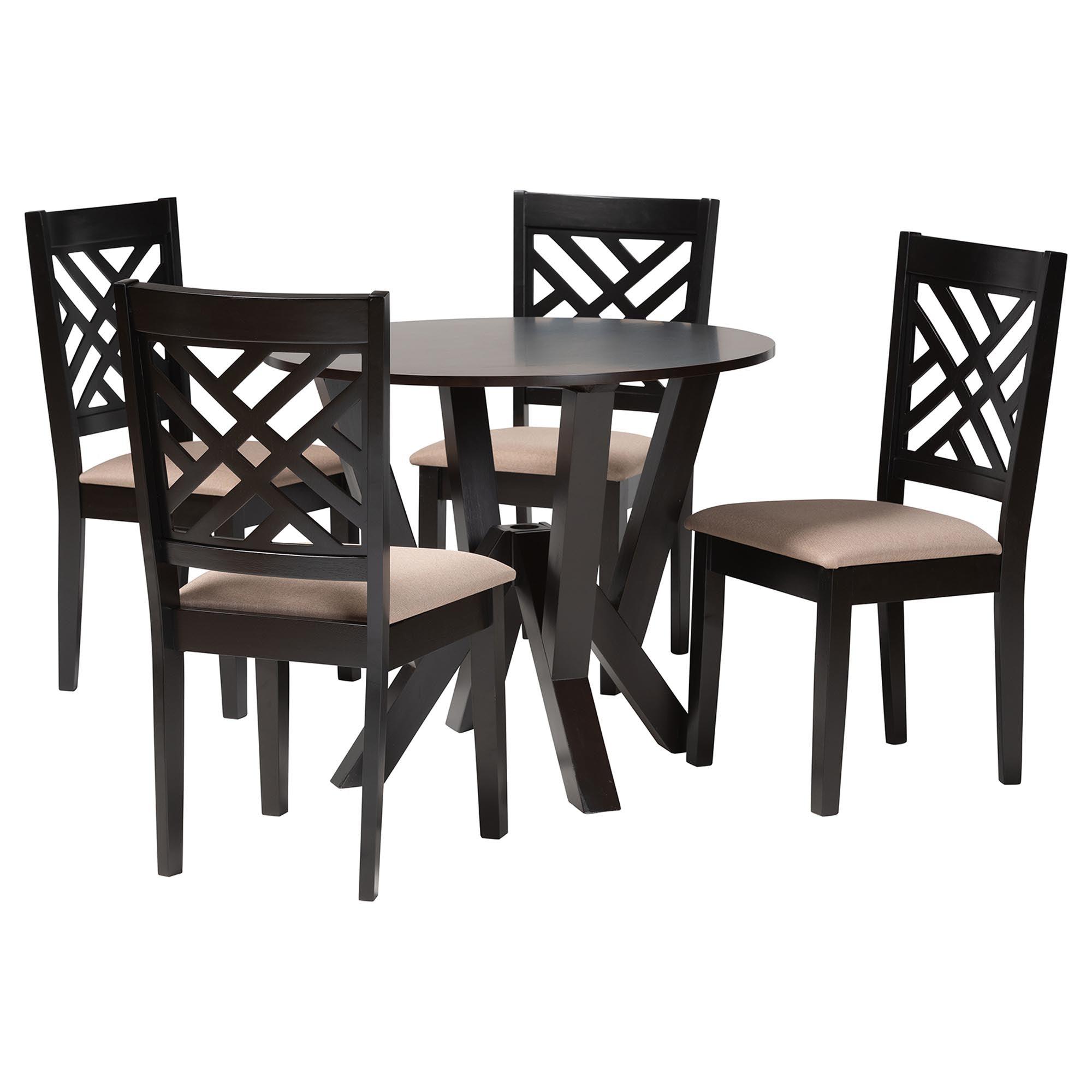 Elise Modern Sand Fabric and Finished Wood 5-Piece Dining Set