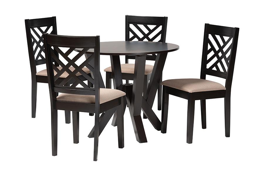 Elise Modern Sand Fabric and Finished Wood 5-Piece Dining Set