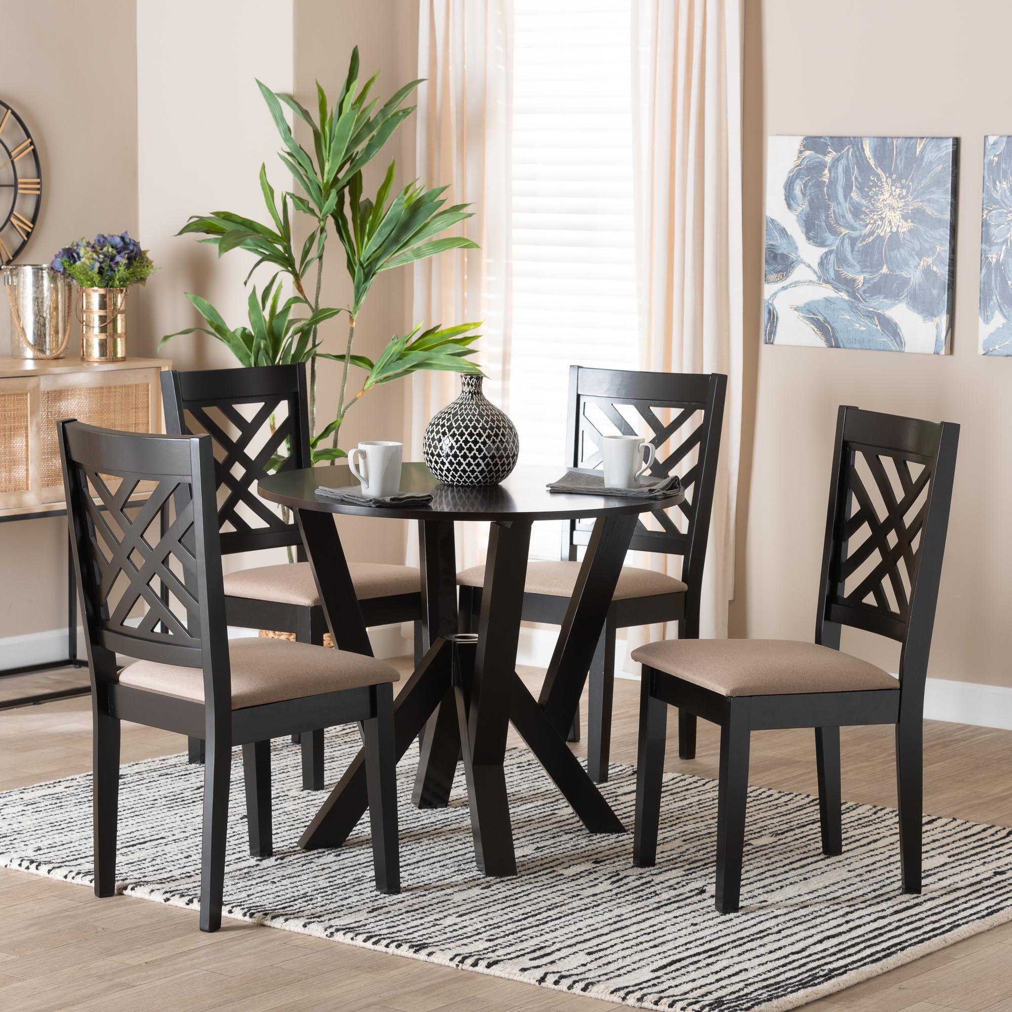 Elise Modern Sand Fabric and Finished Wood 5-Piece Dining Set