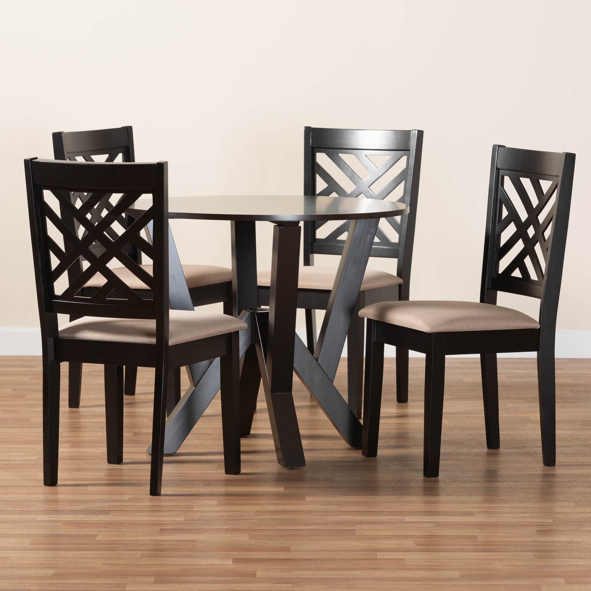 Elise Modern Sand Fabric and Finished Wood 5-Piece Dining Set