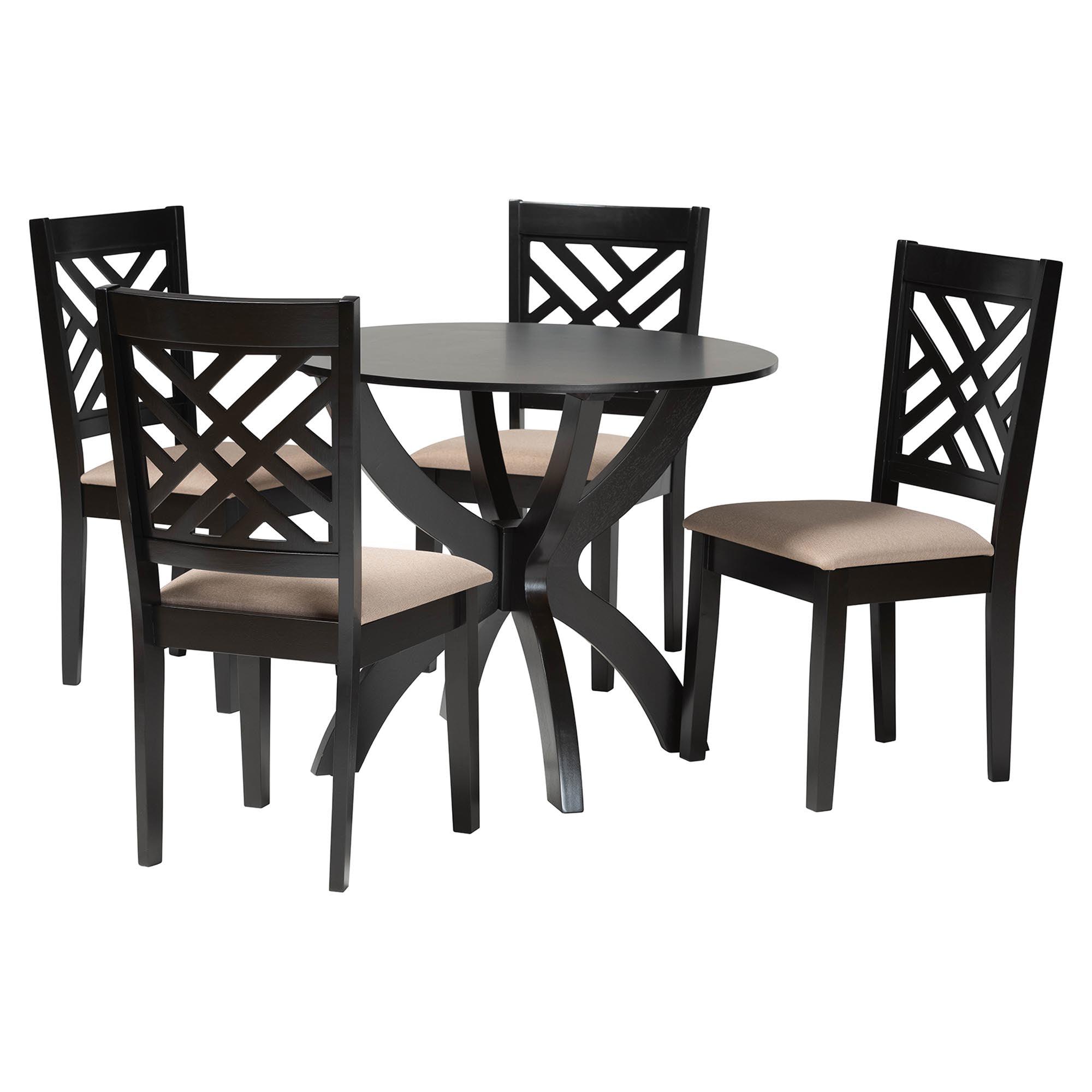 Edona Modern Sand Fabric and Finished Wood 5-Piece Dining Set