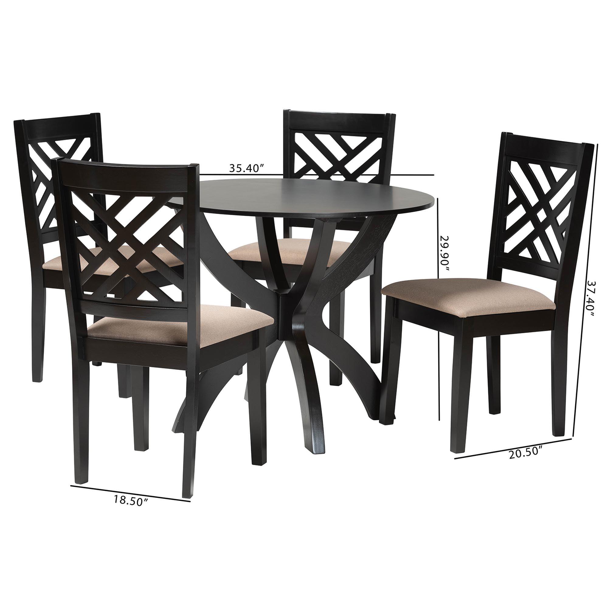 Edona Modern Sand Fabric and Finished Wood 5-Piece Dining Set