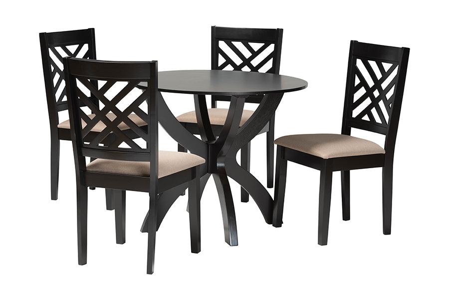 Edona Modern Sand Fabric and Finished Wood 5-Piece Dining Set