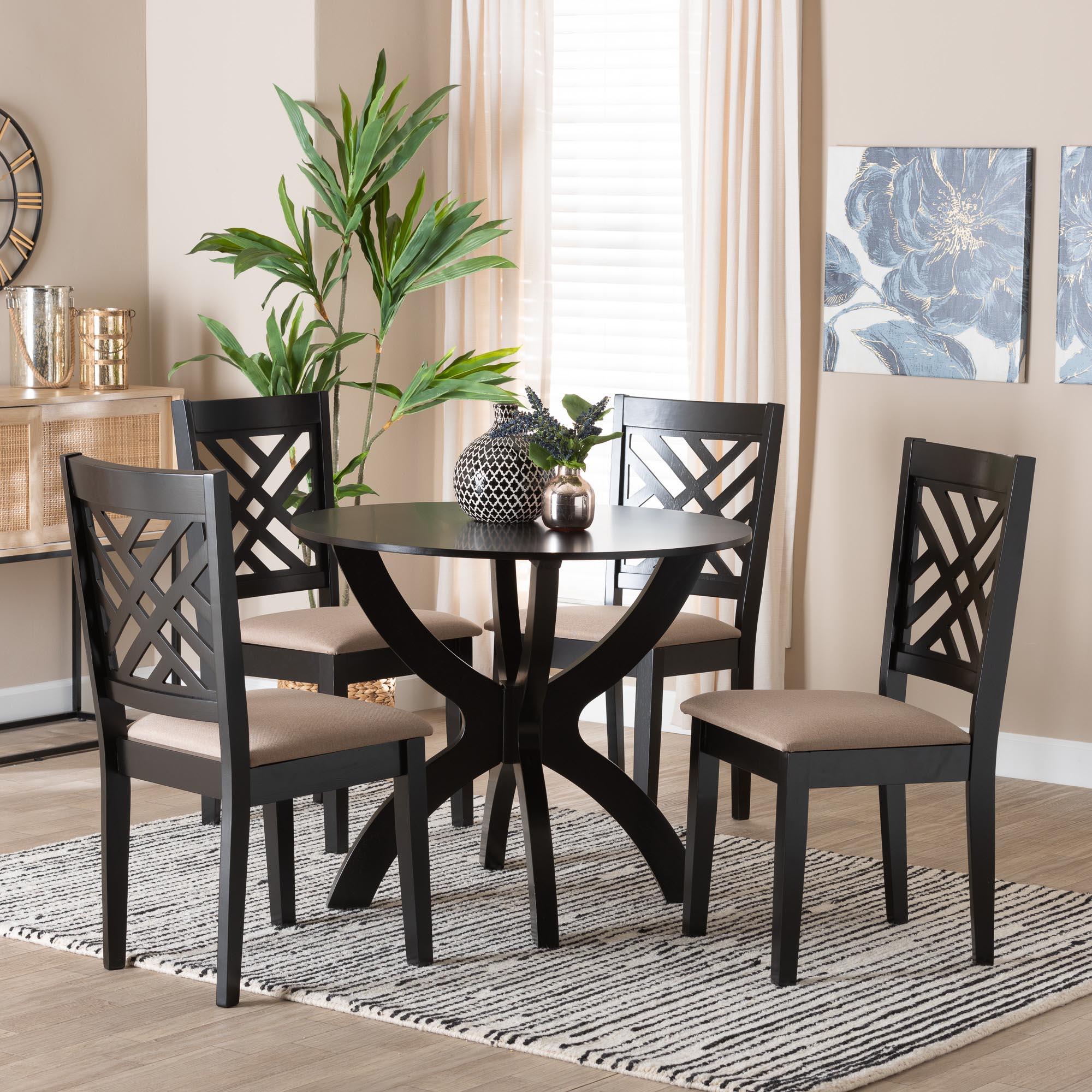 Edona Modern Sand Fabric and Finished Wood 5-Piece Dining Set