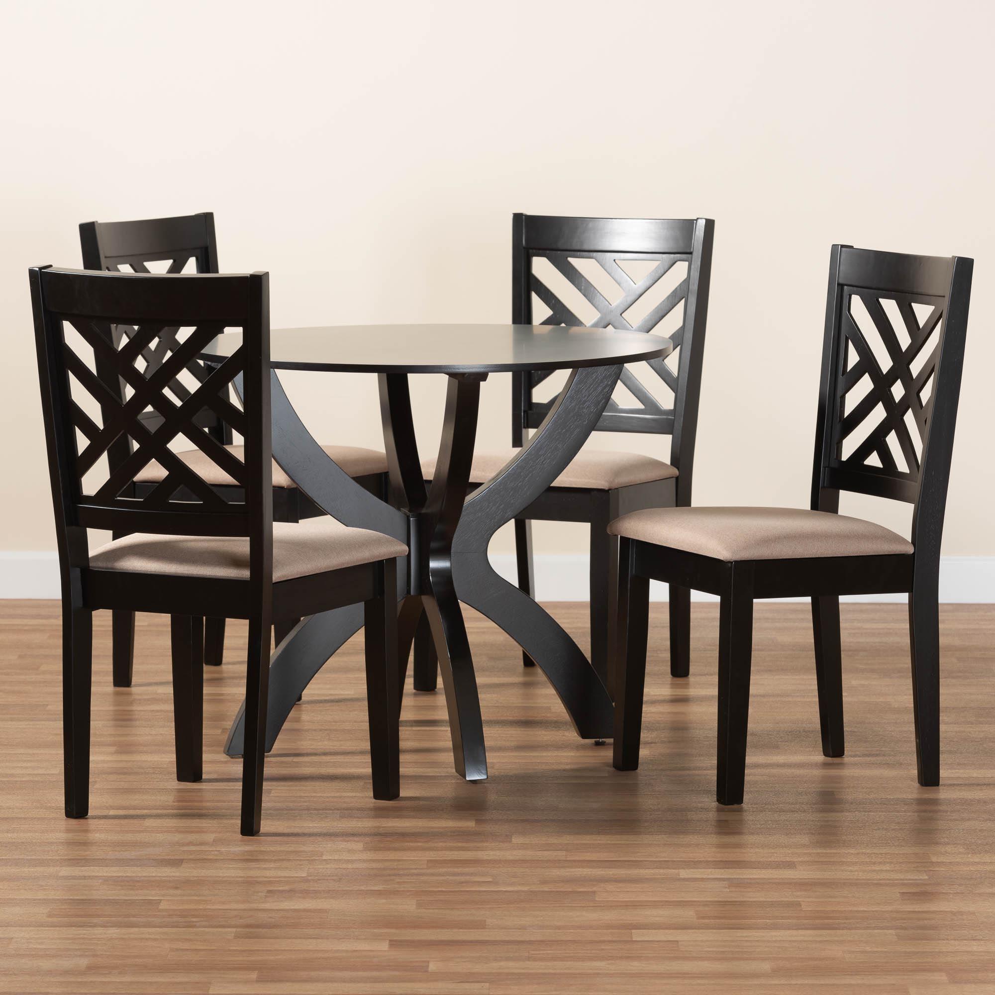 Edona Modern Sand Fabric and Finished Wood 5-Piece Dining Set