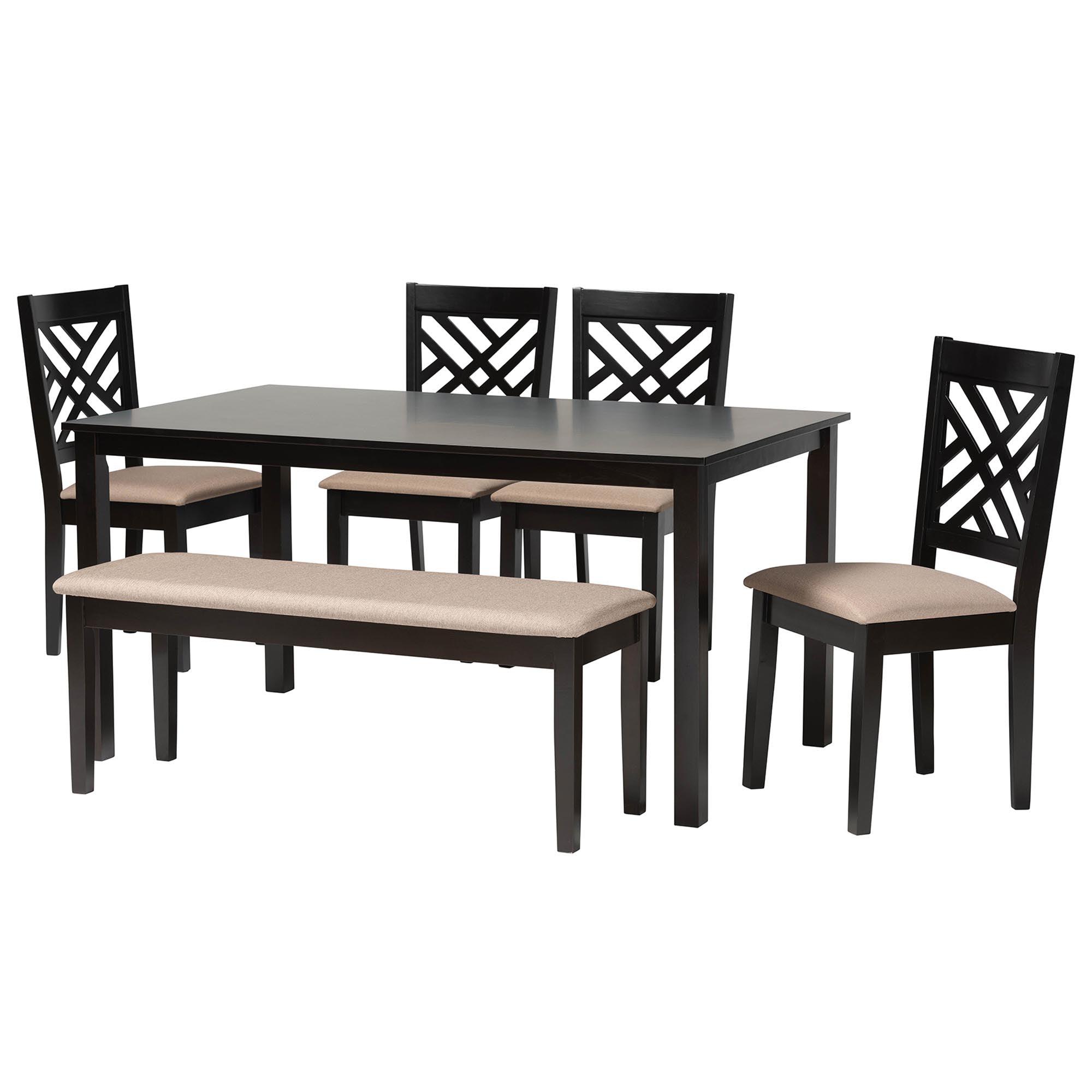 Gustavo Modern Sand Fabric and Finished Wood 6-Piece Dining Set