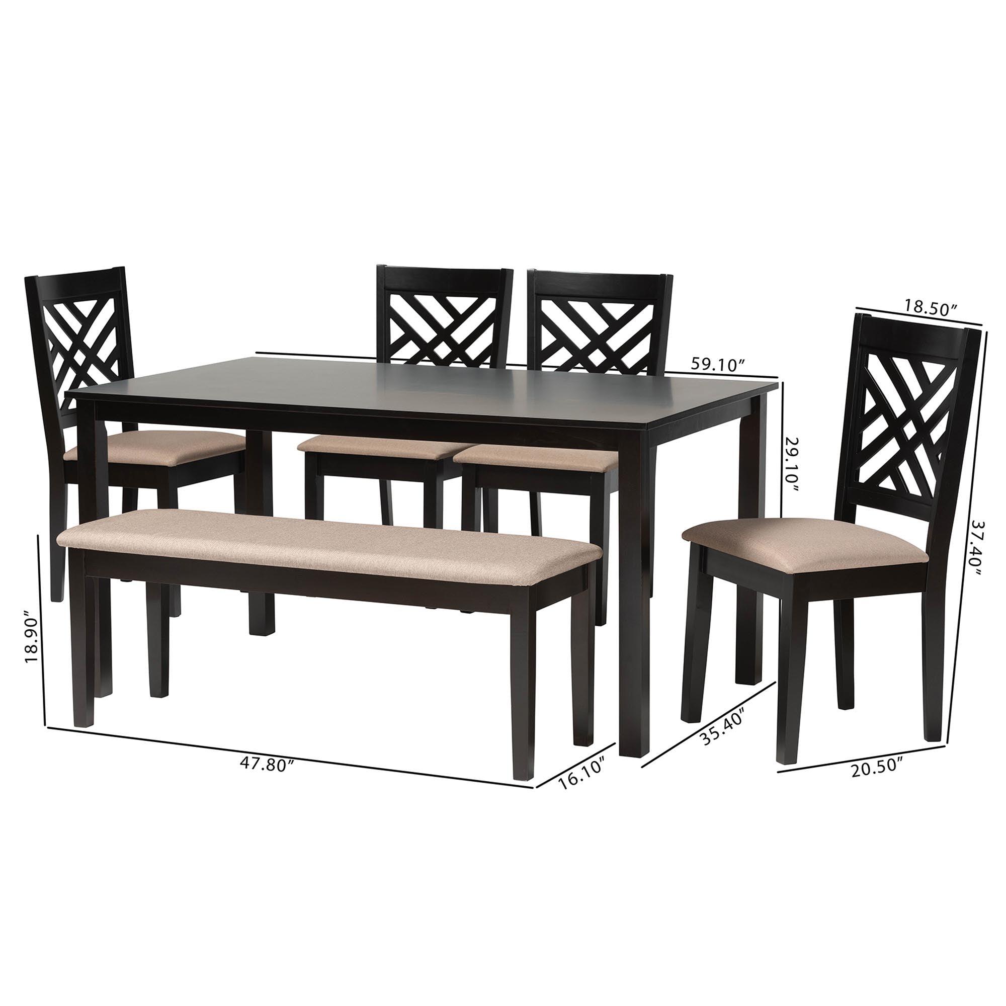 Gustavo Modern Sand Fabric and Finished Wood 6-Piece Dining Set