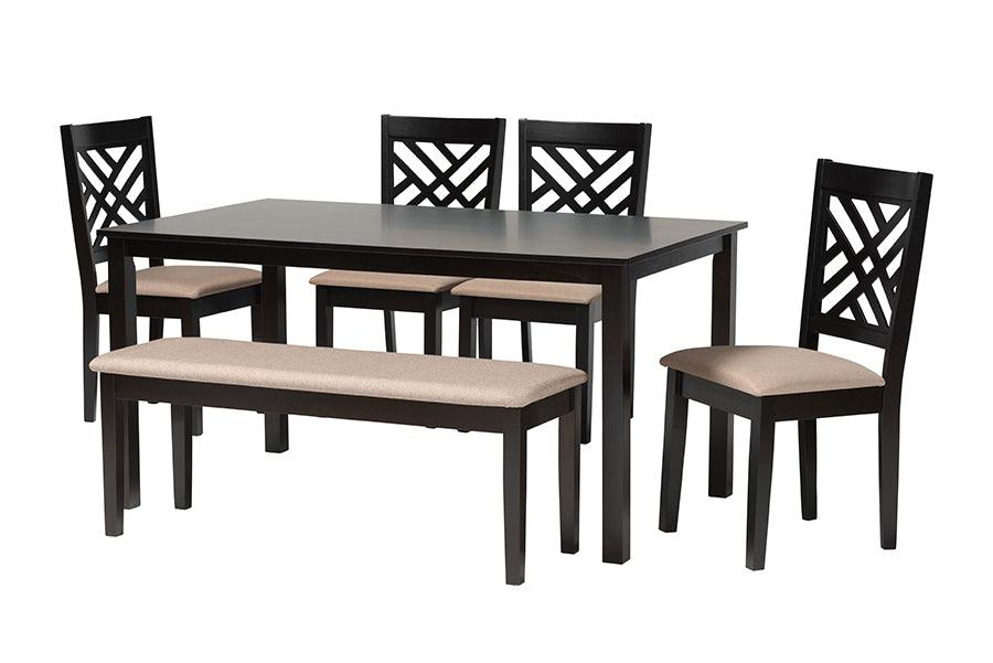 Gustavo Modern Sand Fabric and Finished Wood 6-Piece Dining Set