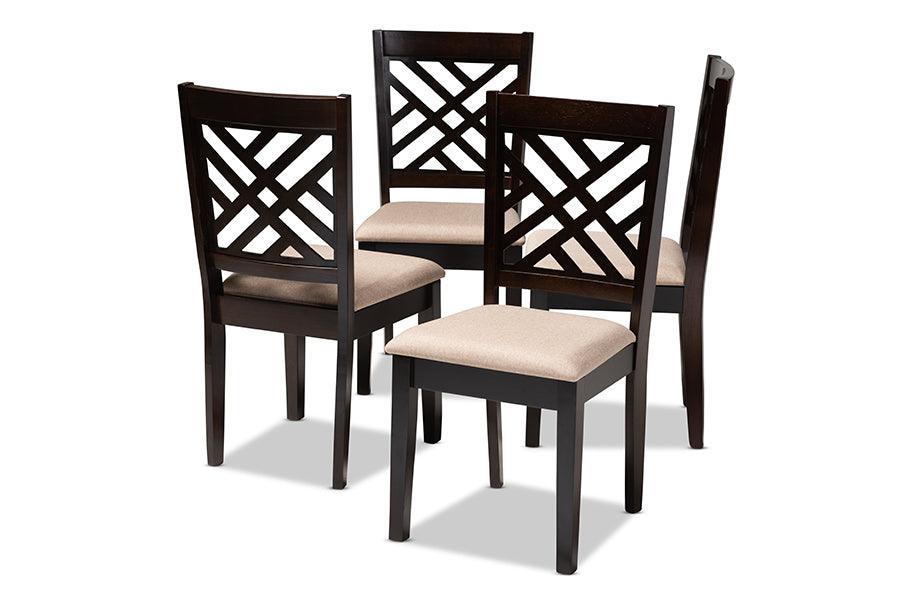 Caron Modern and Contemporary Sand Fabric Upholstered Espresso Finished Wood Dining Chair Set of 4