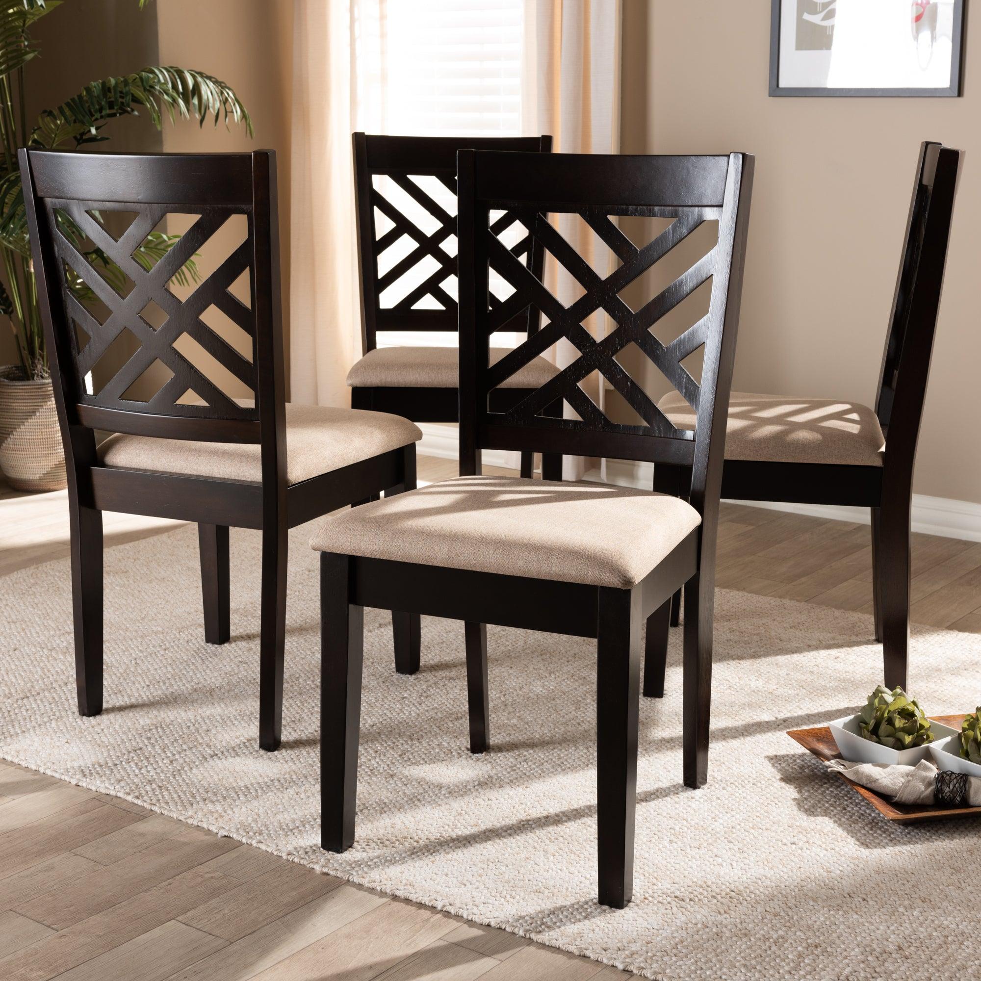 Caron Modern and Contemporary Sand Fabric Upholstered Espresso Finished Wood Dining Chair Set of 4